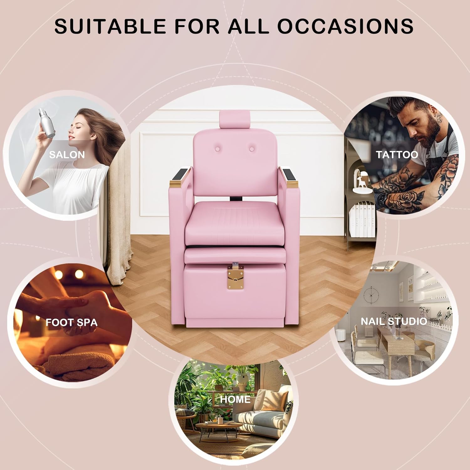 Ergonomic Pedicure Chair with Rolling Stool for Nail Tech,No Plumbing,Reclining,Hydraulic Adjustable,Lift Foot Spa Chair,with Massage Bath Bowl,Portable Pedicure Station