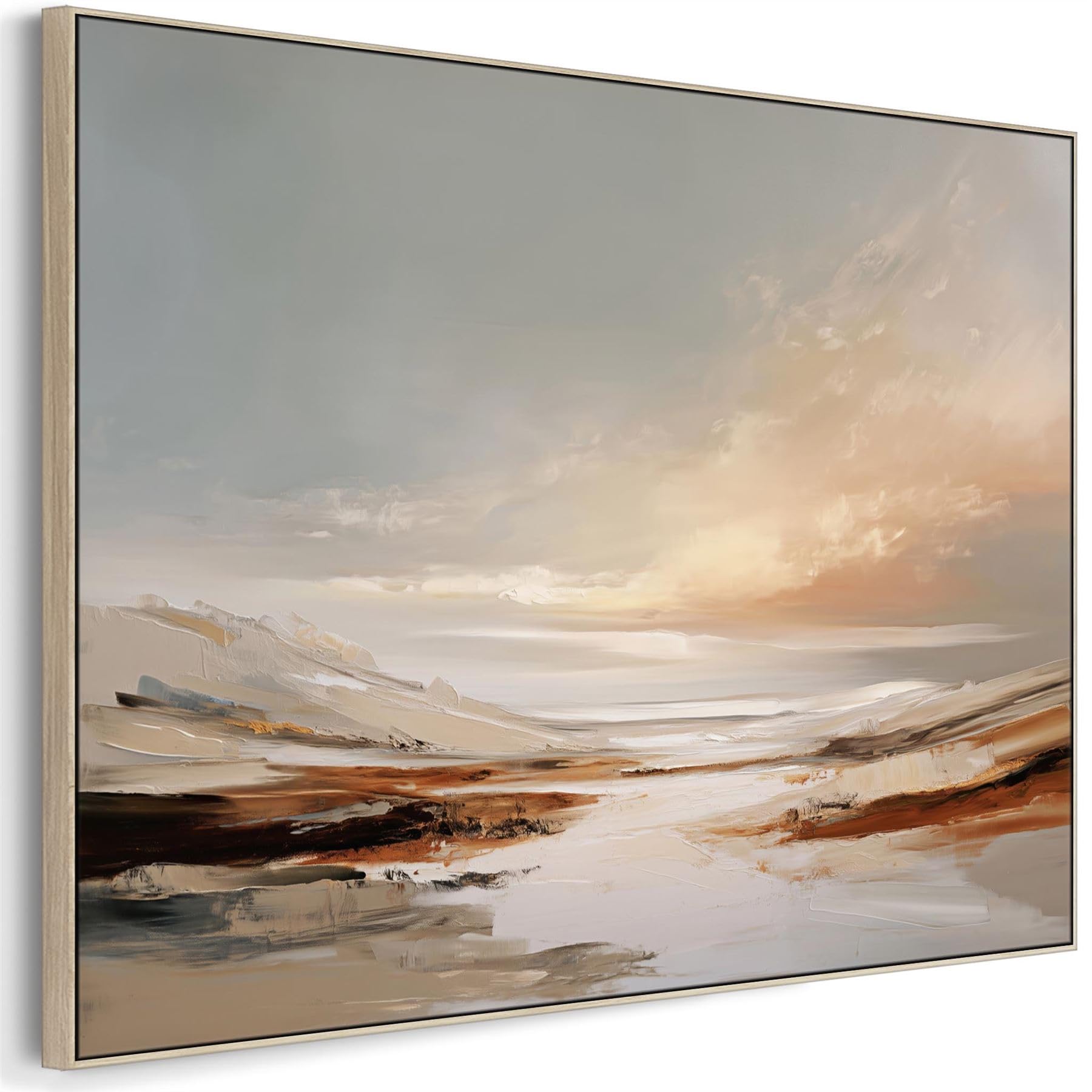 Wallfillers Extra Large Living Room Framed Artwork on Canvas - Ochre Shores (123cm x 82cm)