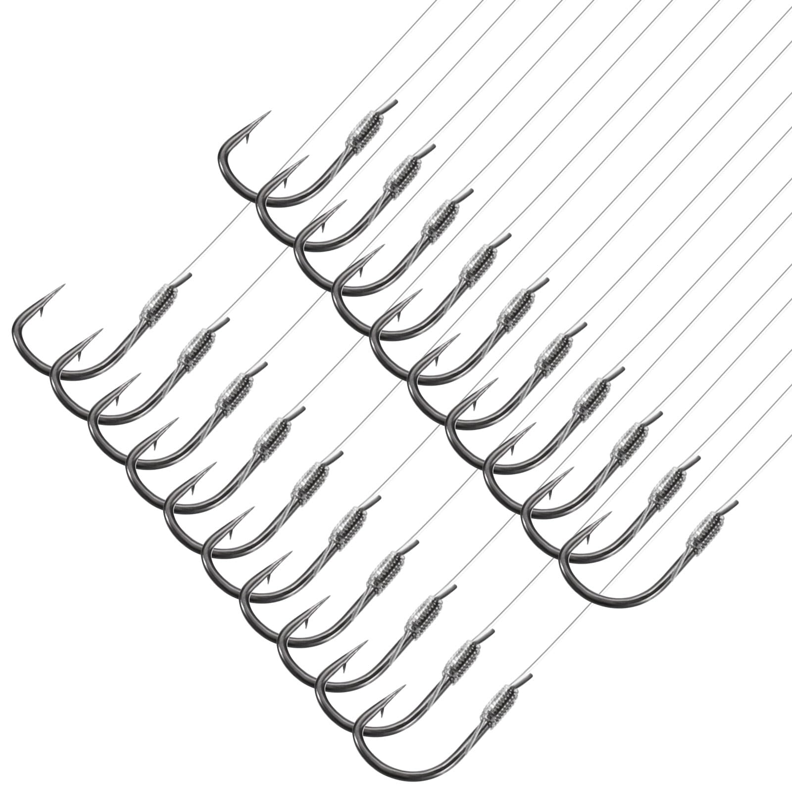 PATIKIL 1# Small Fishing Hooks with 45cm Line, 20Pcs 0.28x0.16 Inch Double Hook Rigs with Barbs Fishing Hook on Nylon Line for Freshwater, Silver Tone