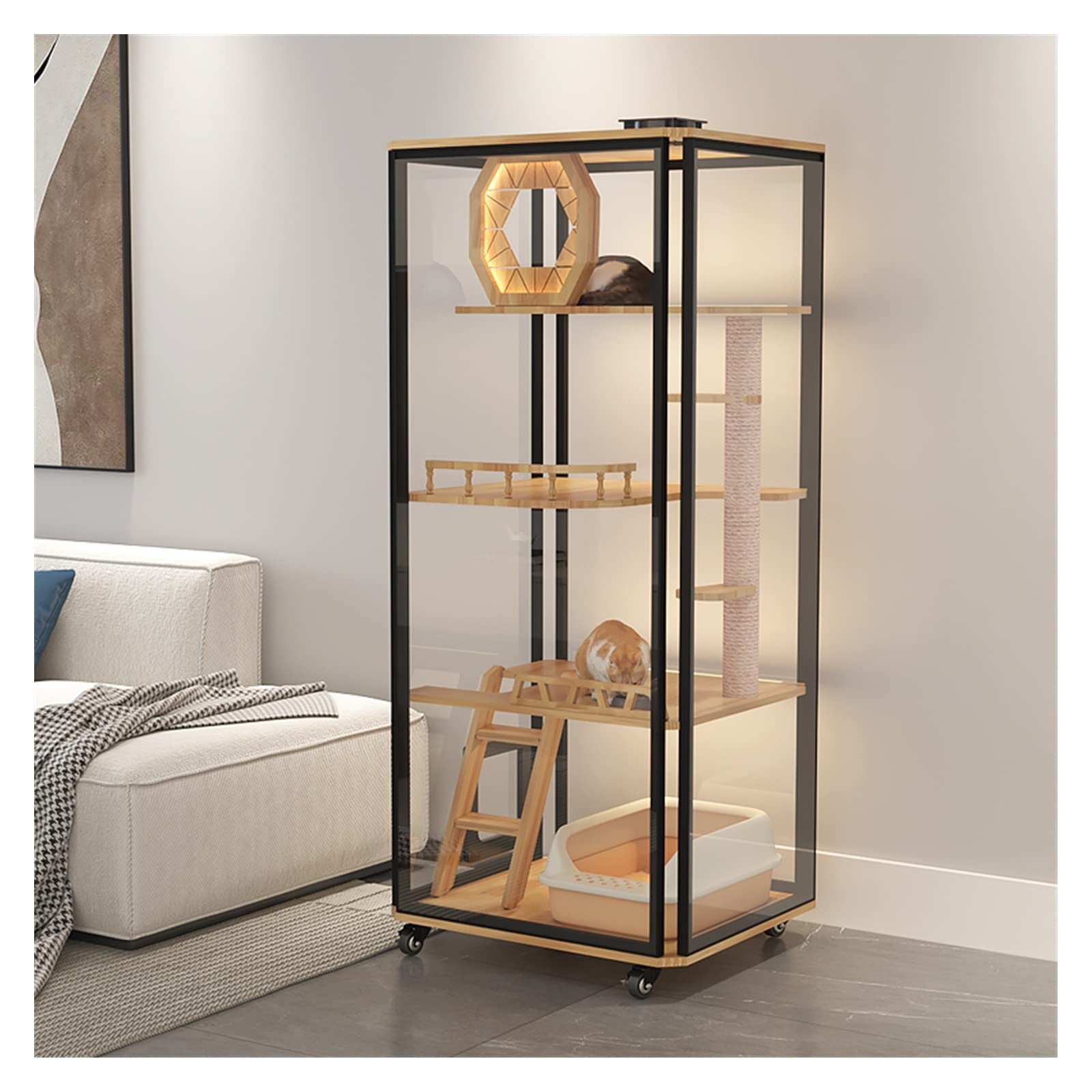 Pet House Villa Panoramica vetro gatto casa grande spazio gabbia pratica legno pet indoor cabinet (E) Per uso domestico
