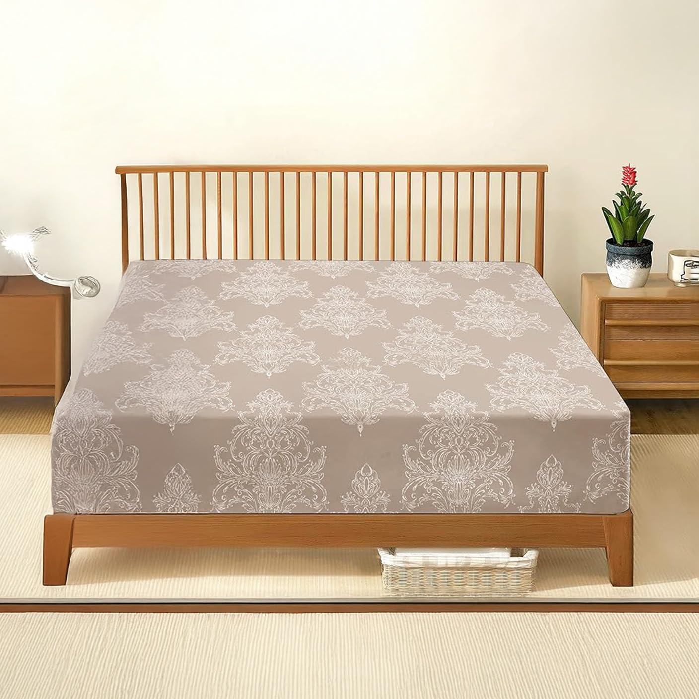 DANYDude 100% Egyptian Cotton Floral Printed Single Fitted Sheet 400 Thread Count Fitted Sheets Single Soft & Machine Washable 30cm/12” Extra Deep Fitted Bed Sheets Room Decor