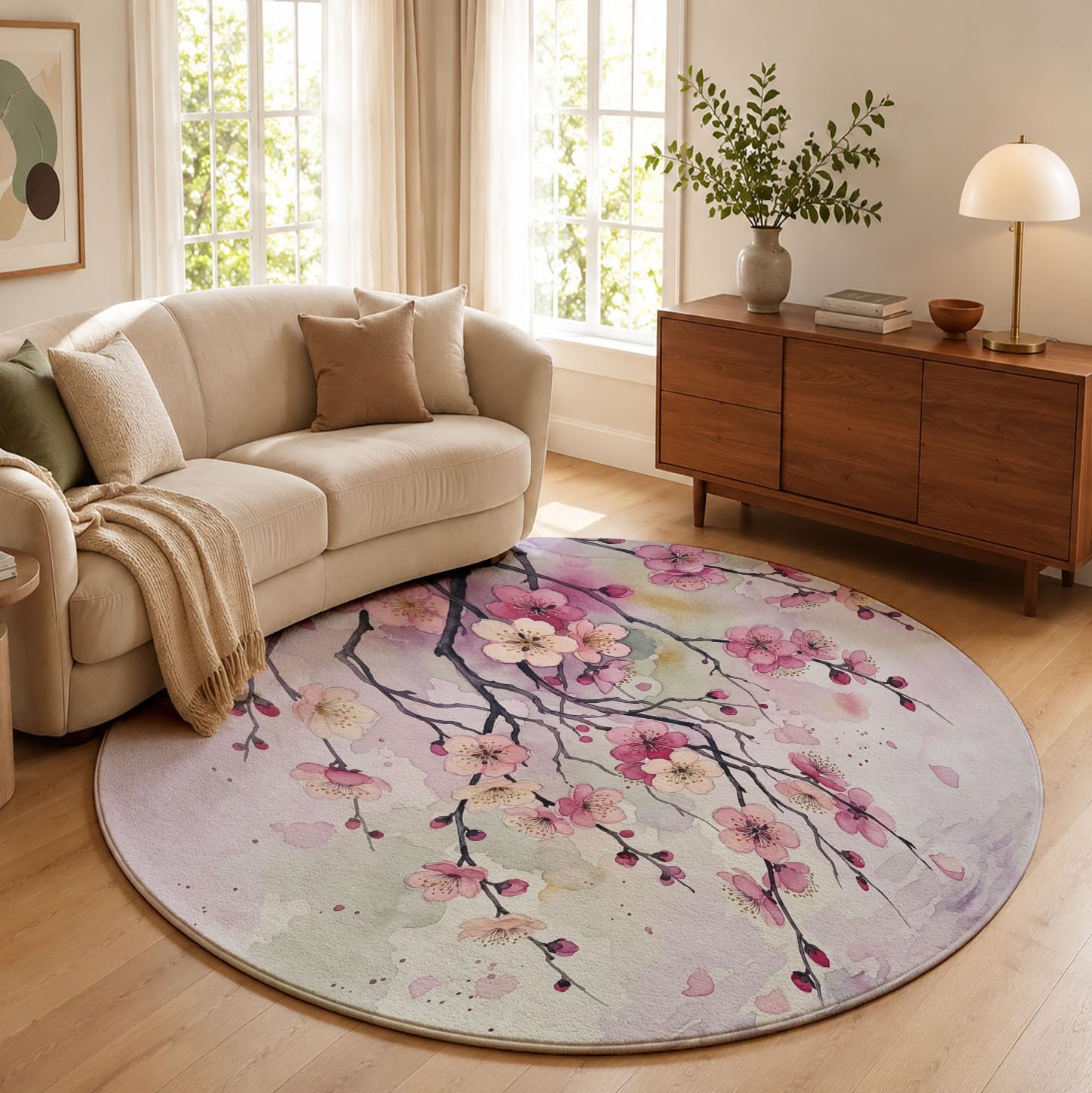Tapis Nouvelles Fleurs Aquarelles De Style Chinois Rond 100cm