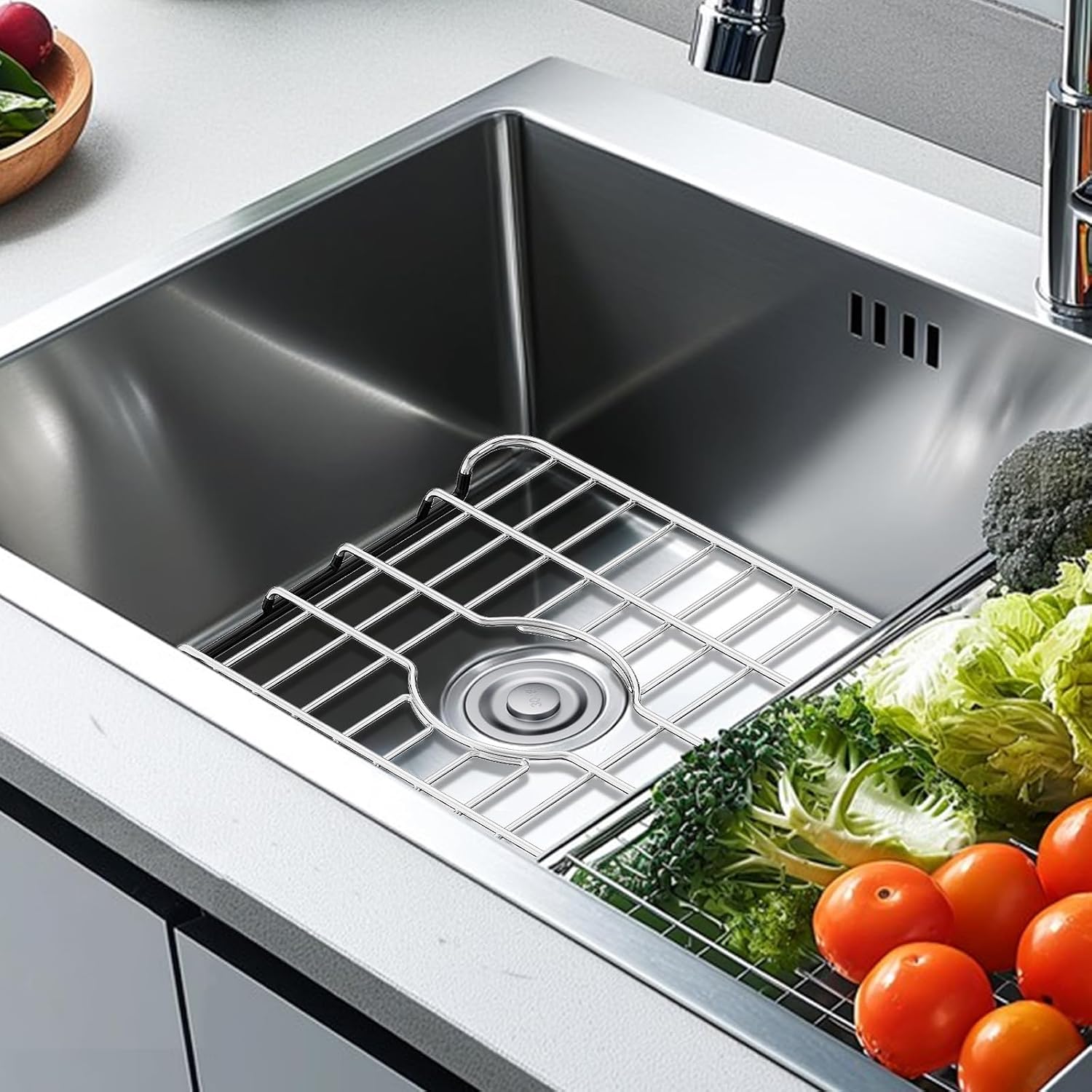 Sink Protectors for Kitchen Sink Stainless Steel, Sink Grate Fits 10.75" x 12.4" Sinks - Center Drain Hole Required | Kitchen Sink Bottom Rack for Scratch Prevention & Drainage Support