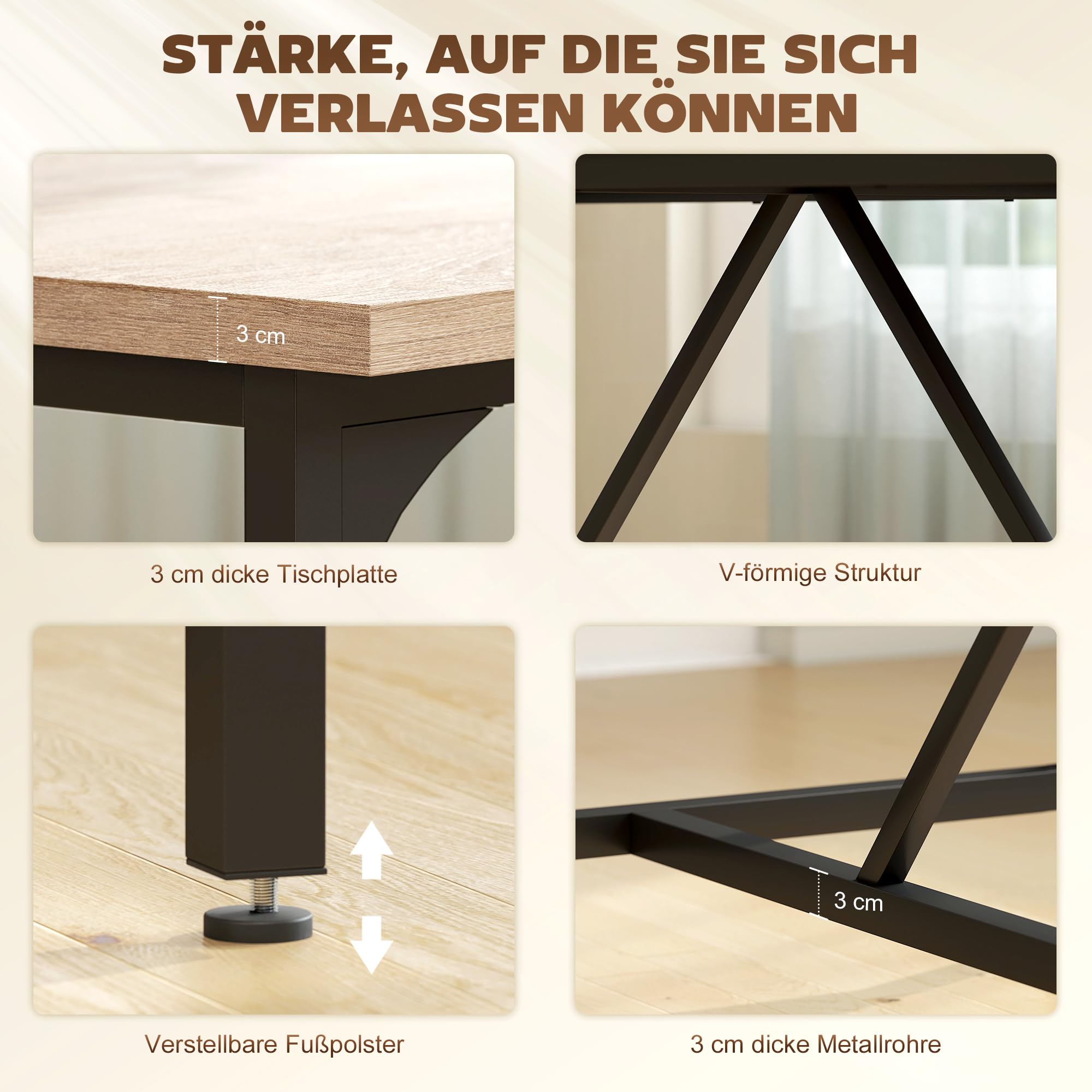 HOMCOM Esstisch für 6-8 Personen Esszimmertisch 180 x 80 x 75,5 cm Natur