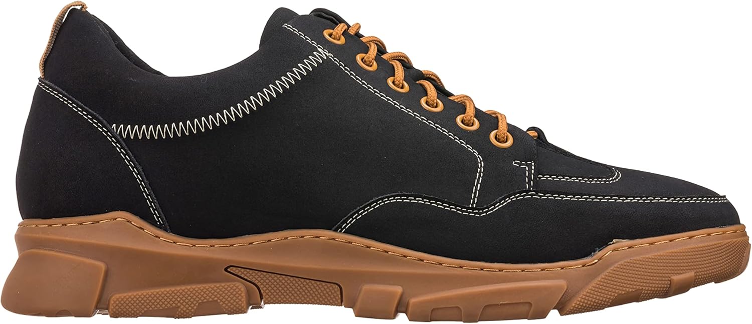 CALTO Men's Invisible Height Increasing Elevator Shoes - Black Leather Lace-up Hiking Style Boots - 2.8 Inches Taller - K8025- Size 8 D(M) US