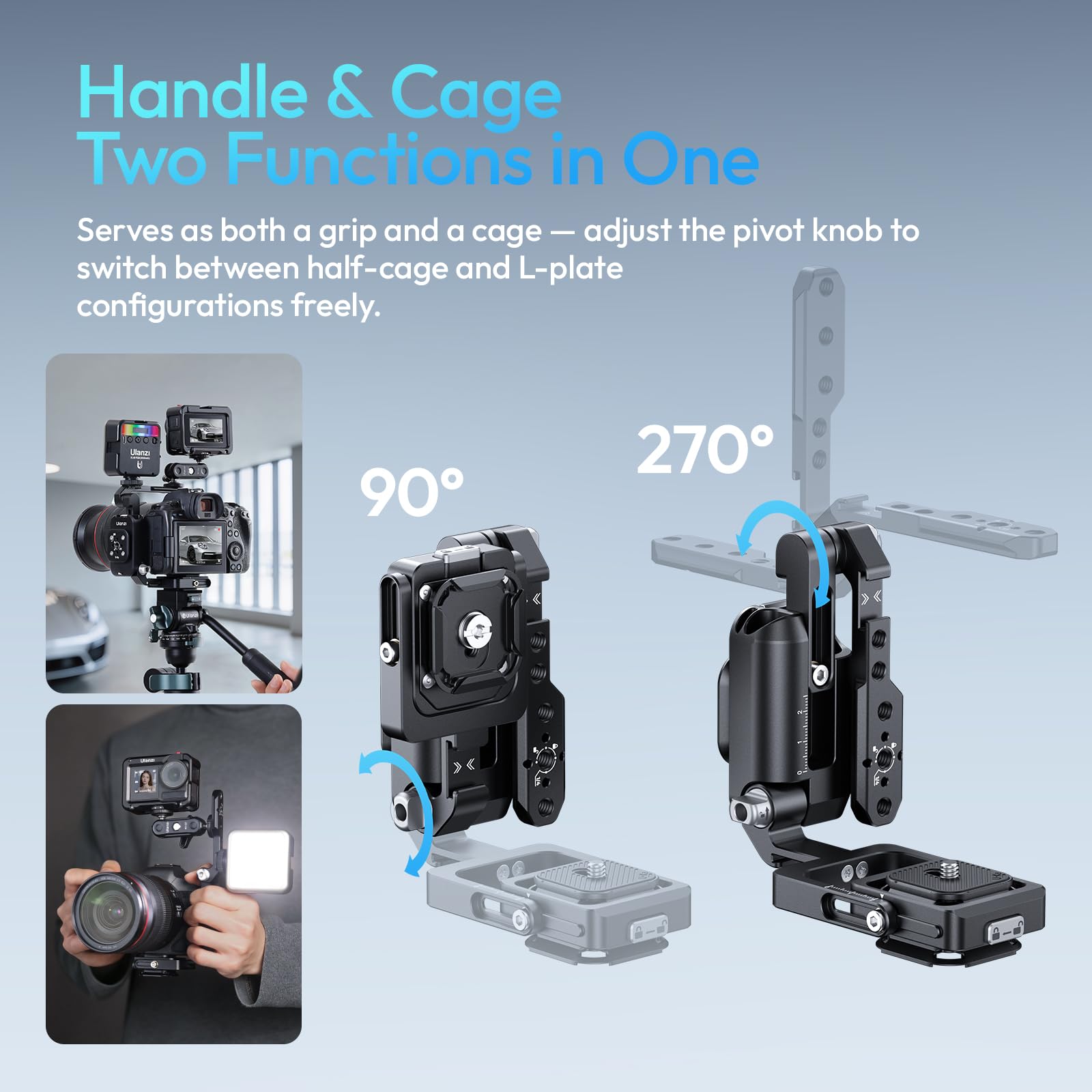 ULANZI XJ01 Universeller Faltbarer Kamerakäfig, portabler Top-Handle & Videokameragriff, Uka-Schnellwechsel mit 1/4" & Kaltgeräteschuhen, NATO-Schienen & ARRI, kompatibel mit DSLR und Camcordern