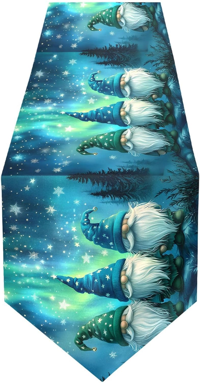 Double-Sided Christmas Galaxy Gnomes Table Runner 14x108 Inches Long,Table Cloth Runner for Wedding Birthday Party Kitchen Dining Home Everyday Decor