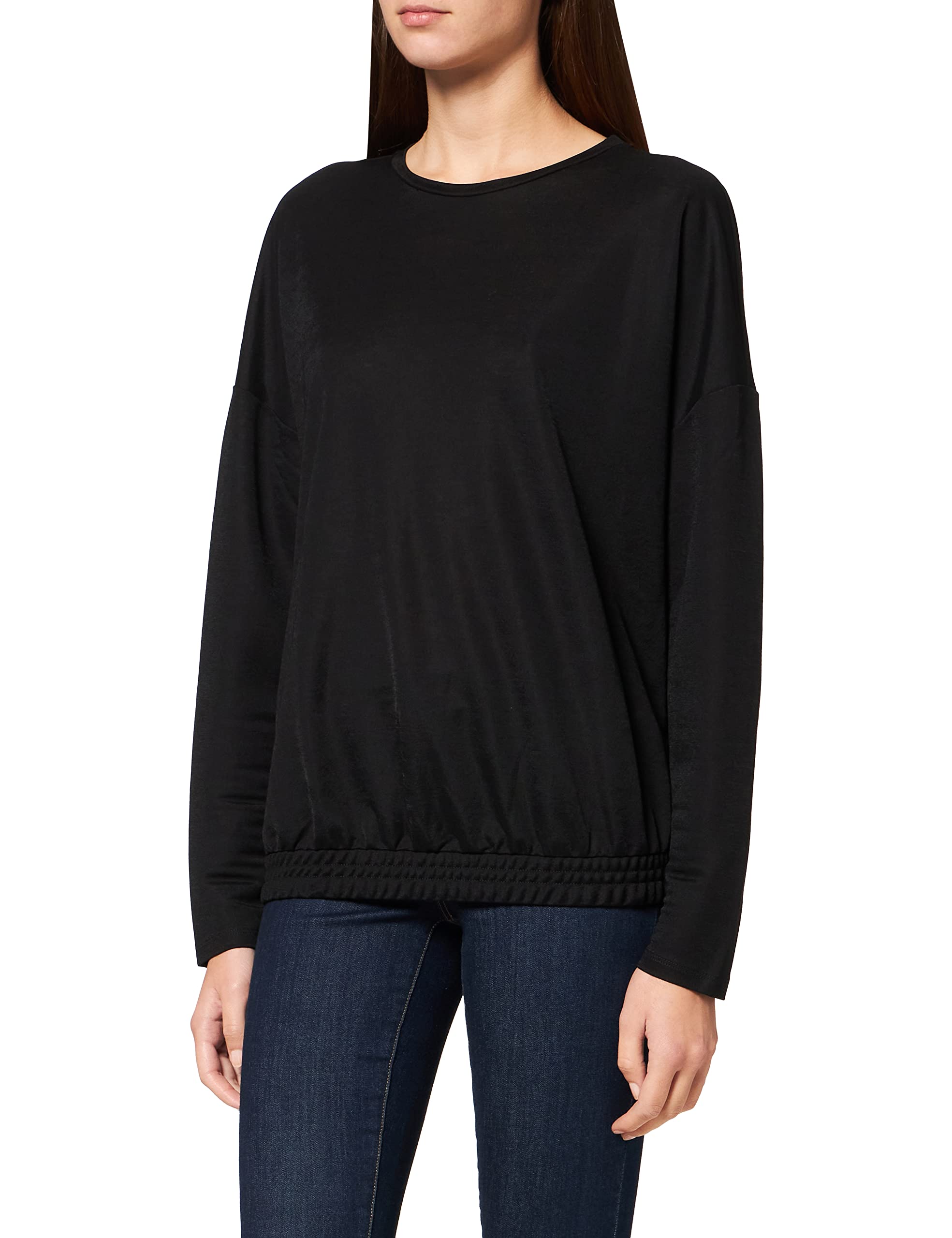 T-shirt Femme Manches Longues United Colors Of Benetton - Col En V Côtelé - 100% Coton - Taille S Noir