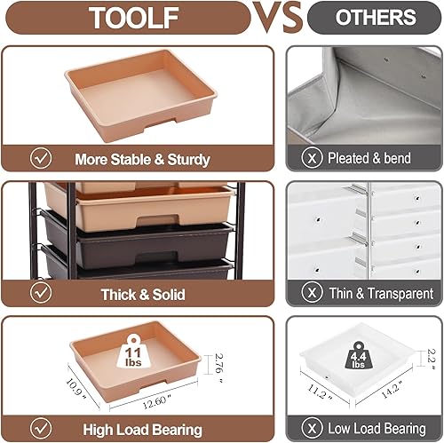 Miniatura 5 de TOOLF Carrito utilitario con 8 cajones, carrito de almacenamiento rodante con mesa de madera y ruedas con bloqueo,Carrito de cajón de almacenamiento