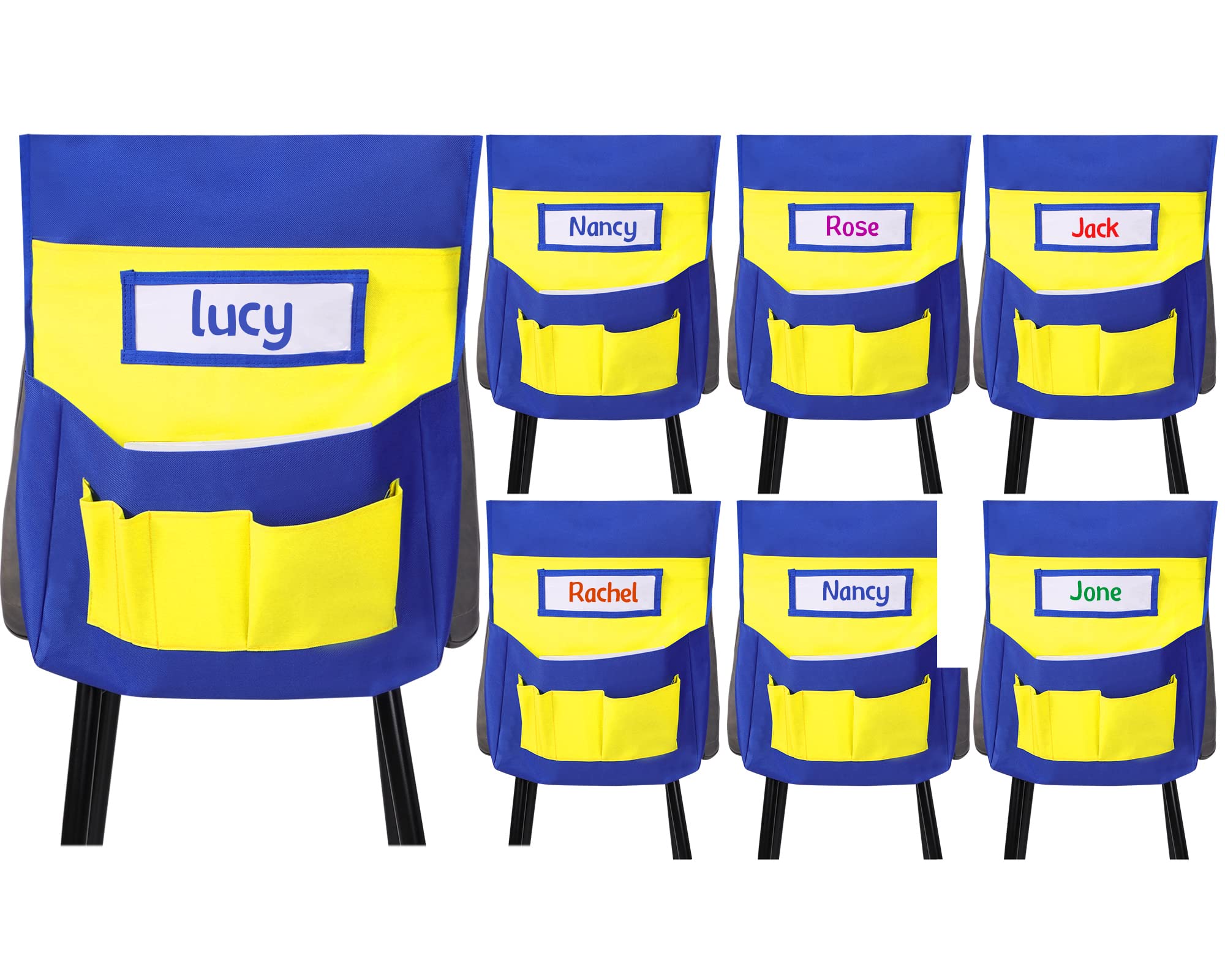 12 Pcs Chair Pockets Bulk Chair Back Buddy Pocket Chart Seat Back Organizer with Name Tags Over The Chair Storage Pocket for Classroom School Keeping Student Book Organized