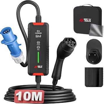 EV Charger Type 2 to CEE Plug- 10M Type 2 EV Charger| 7KW 32A| Mode 3 EV Charging Cable | 6-32A Switchable Current| Delay Timer |EV Mobile Charging Station for Electric Cars