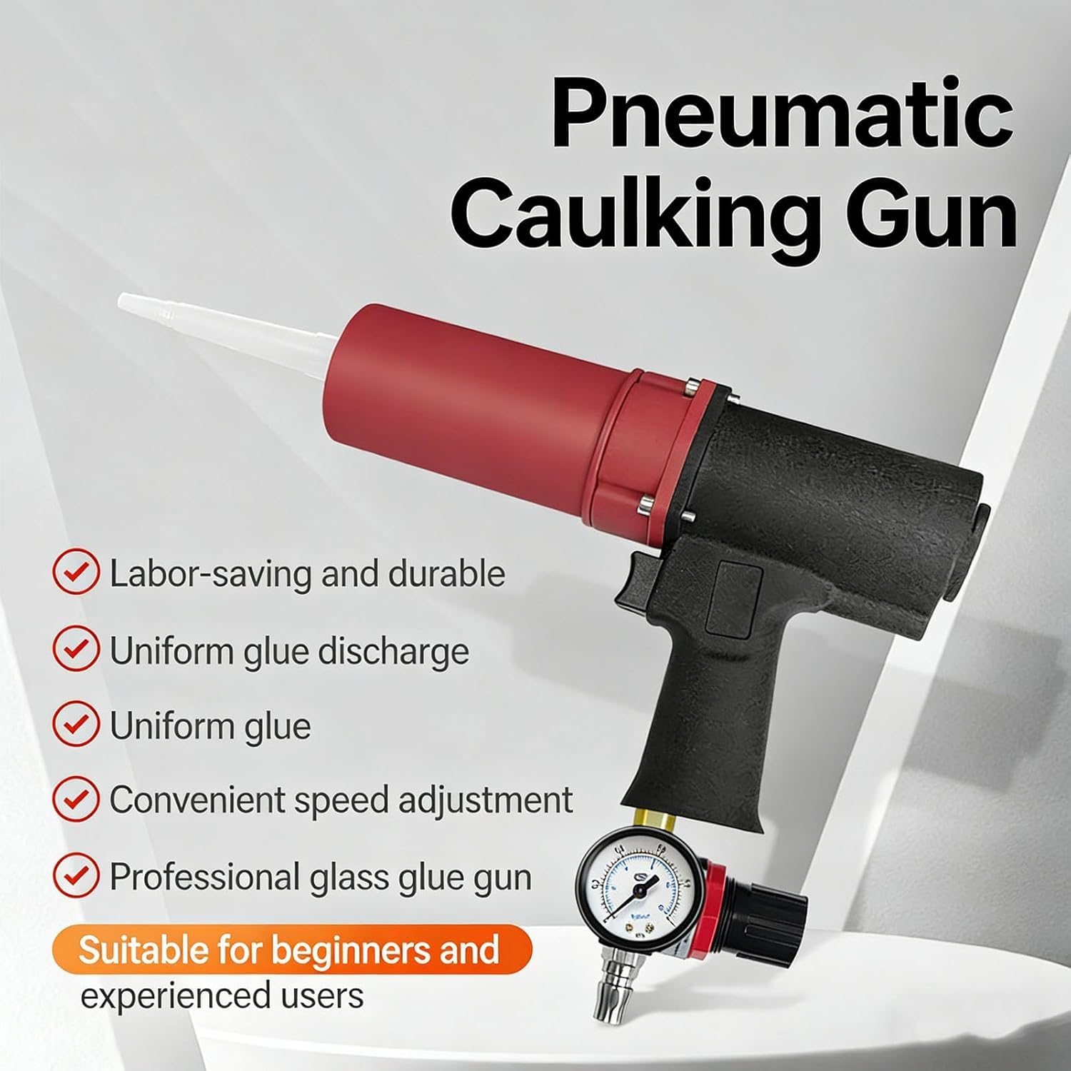 Pistola de Silicona neumática, 300 ml, distribución Uniforme, Velocidad Ajustable, sin roturas de Pegamento, para Pegamento para Vidrio, Silicona, reparación de carrocerías y construcción