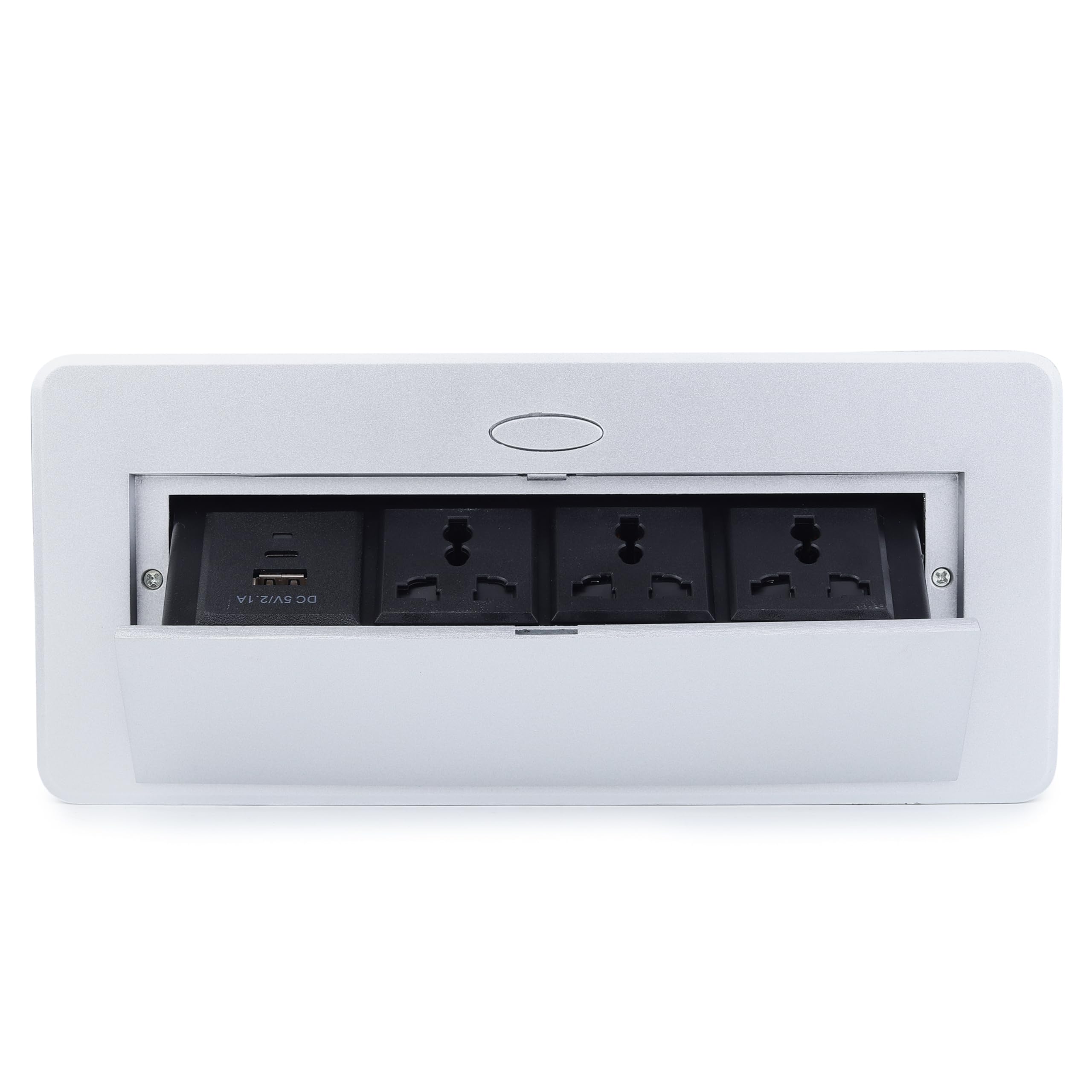 BOXNUBE Hydraulic Pop UP Box Cable Cubby Extension Board with 3 x Universal Power Sockets & 1 x USB Type C & 1 x USB A Ports (Silver) 3