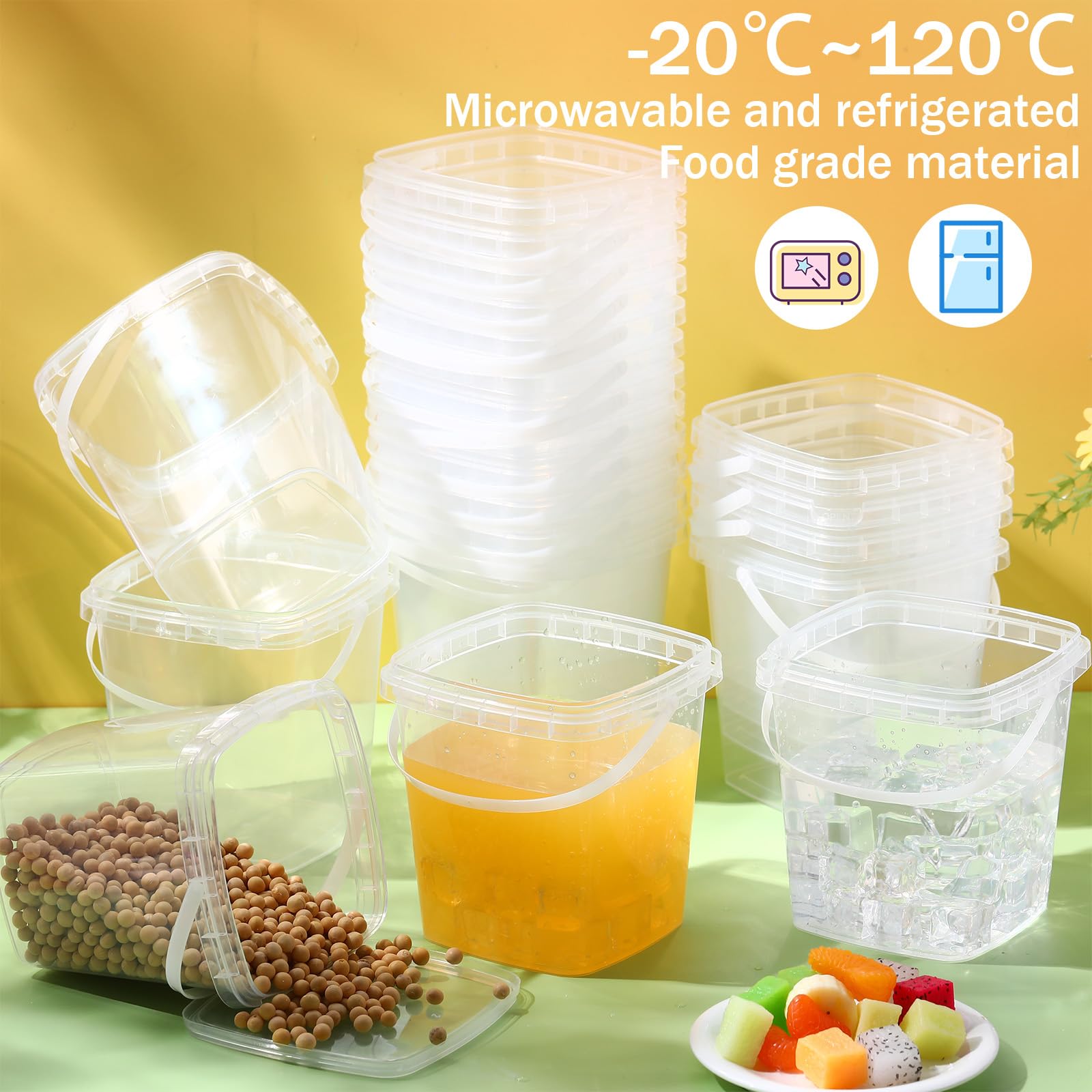 Huwena 30 recipientes de 32 onzas para delicatessen con tapas y asas, recipientes de plástico para almacenamiento de alimentos, contenedores de restaurante apilables y transparentes para alimentos