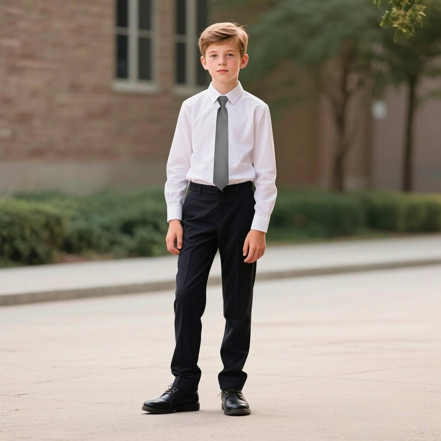 Branduce Pre-Tied Boys Ties Solid Color Kids Adjustable Necktie for Age 8-12 Wedding School Graduation - Image 4