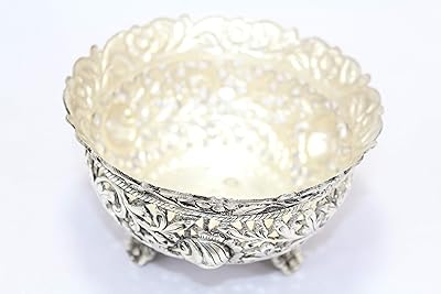 PH Artistic Handmade Dish Bowl Oxidized 925 Sterling Solid Silver India Hand Engraved F