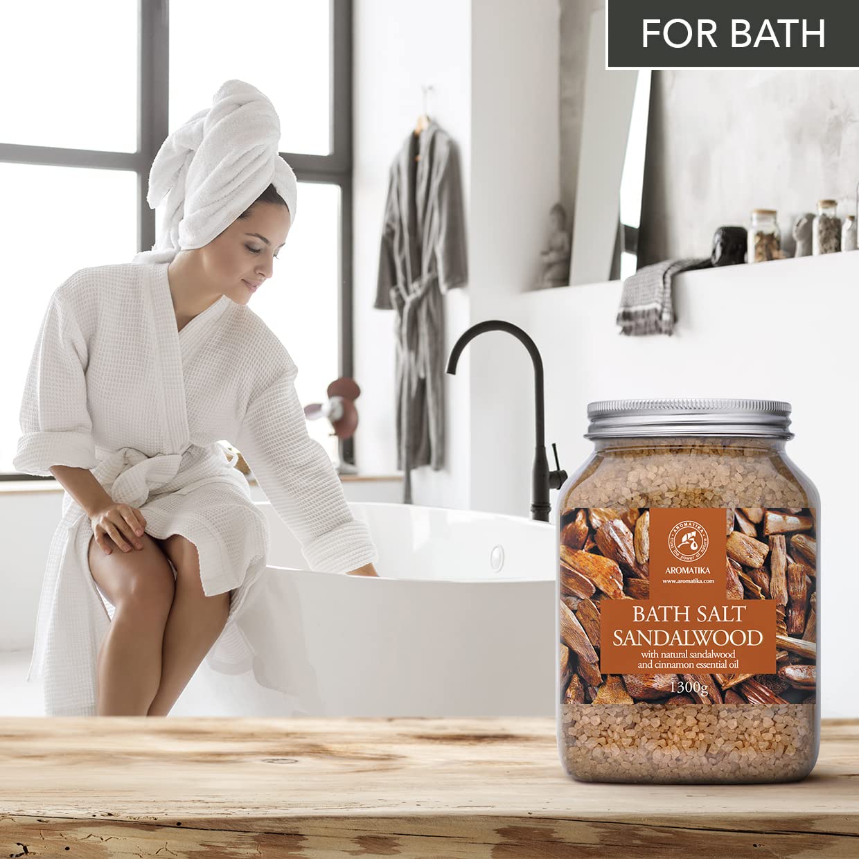 Sal de Baño de Sándalo 1300g - Sales de Baño Marinas con Aceite Esencial de Sándalo y Canela - Baño Relajante - Cuidado del Cuerpo - Relajación Muscular - Buen Sueño - Sales de Baño de Aromaterapia