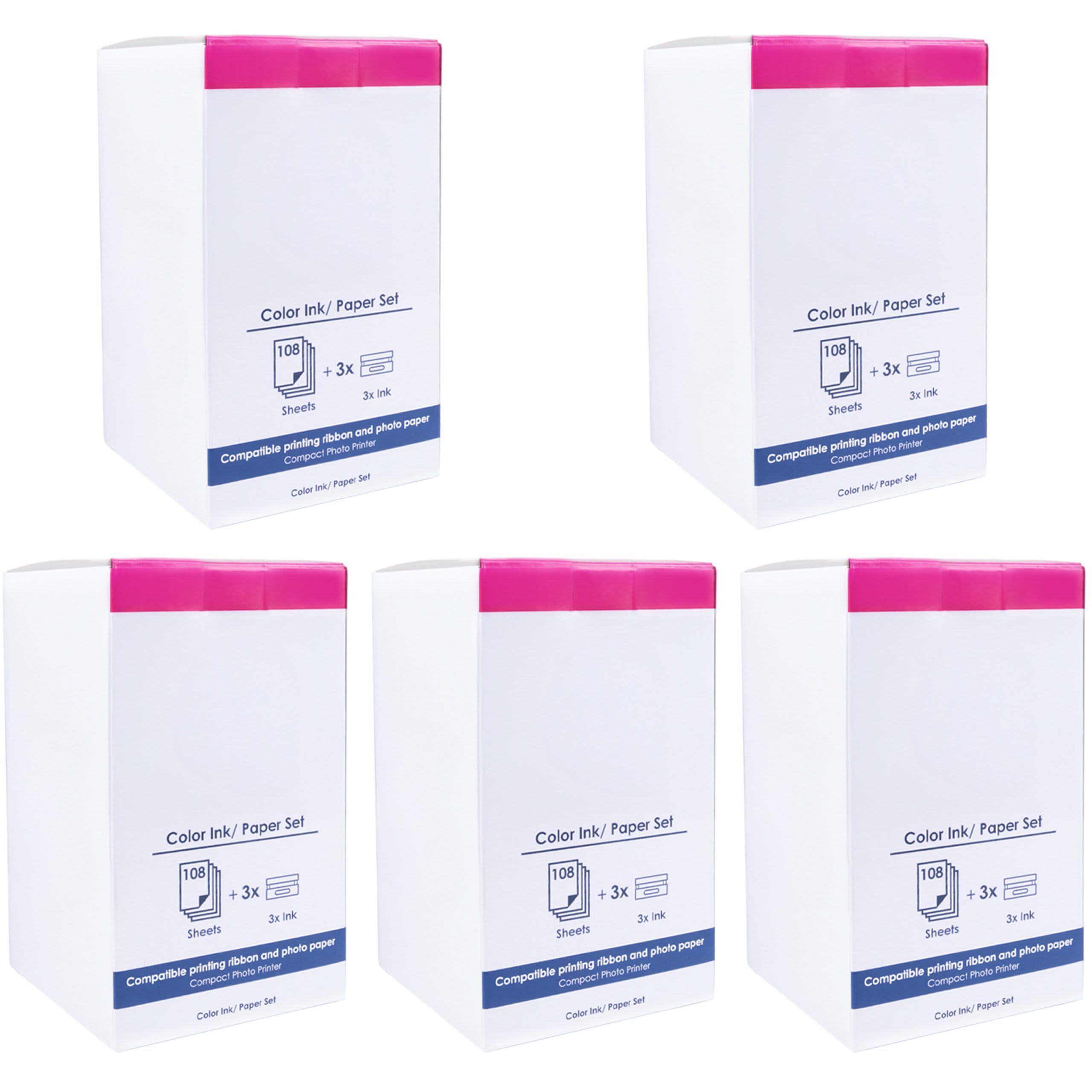 Set of 5 Photo Paper and Cartridge Replaces Canon KP-108IN 3115B001 for Canon Selphy CP 1000 1200 1300 1500 CP730 CP720 CP760 CP780 CP800 CP910 Photo Printer (5 x 108 Sheets Photo pappaper,1. photo 00