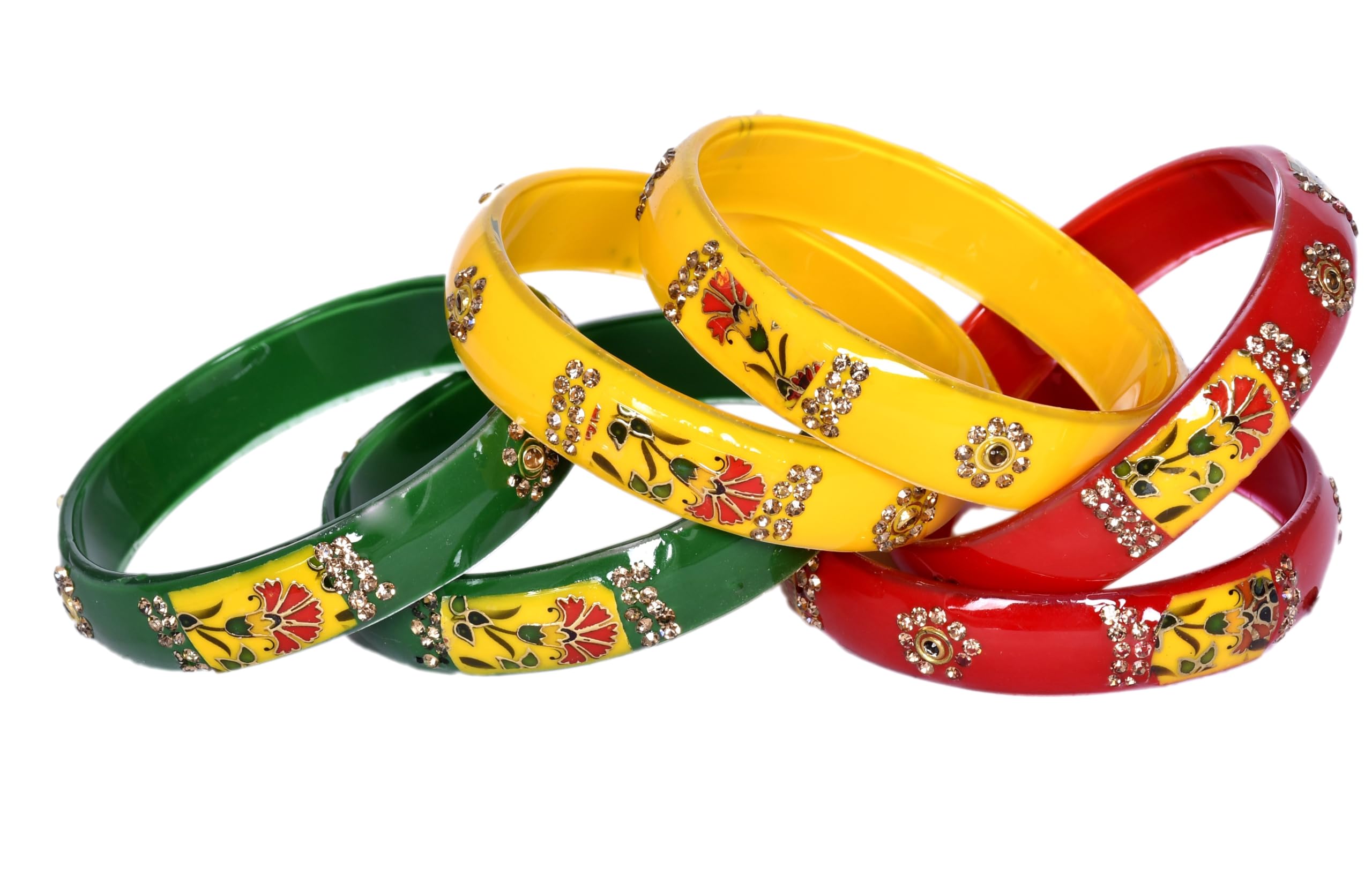 Swara Creations Glass bangles Kada set/Red Green Mehrun color for women (set of 6)