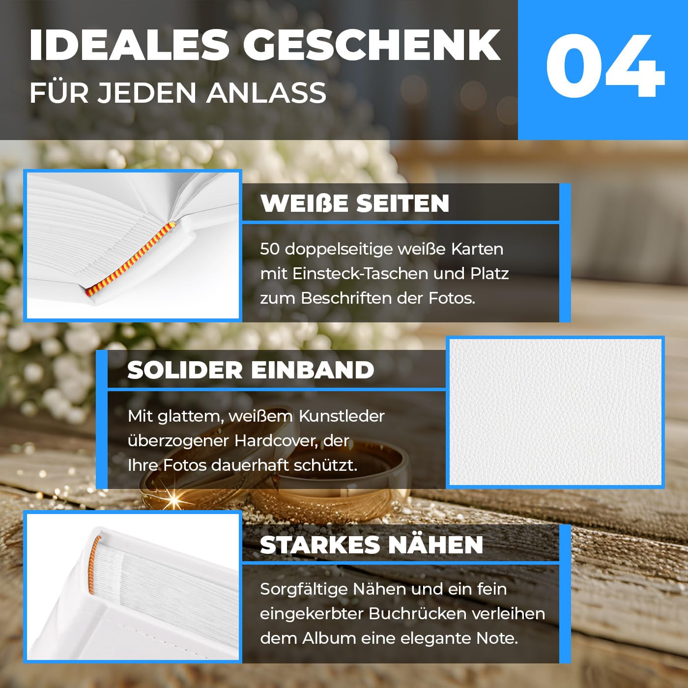 Maverton Einsteckalbum mit Aufdruck für 500 Fotos - Fotoalbum zum Einstecken 10x15 cm - 33x33cm - Weiß - personalisierte Geschenke zur Hochzeit - Hochzeitsgeschenk für Brautpaar