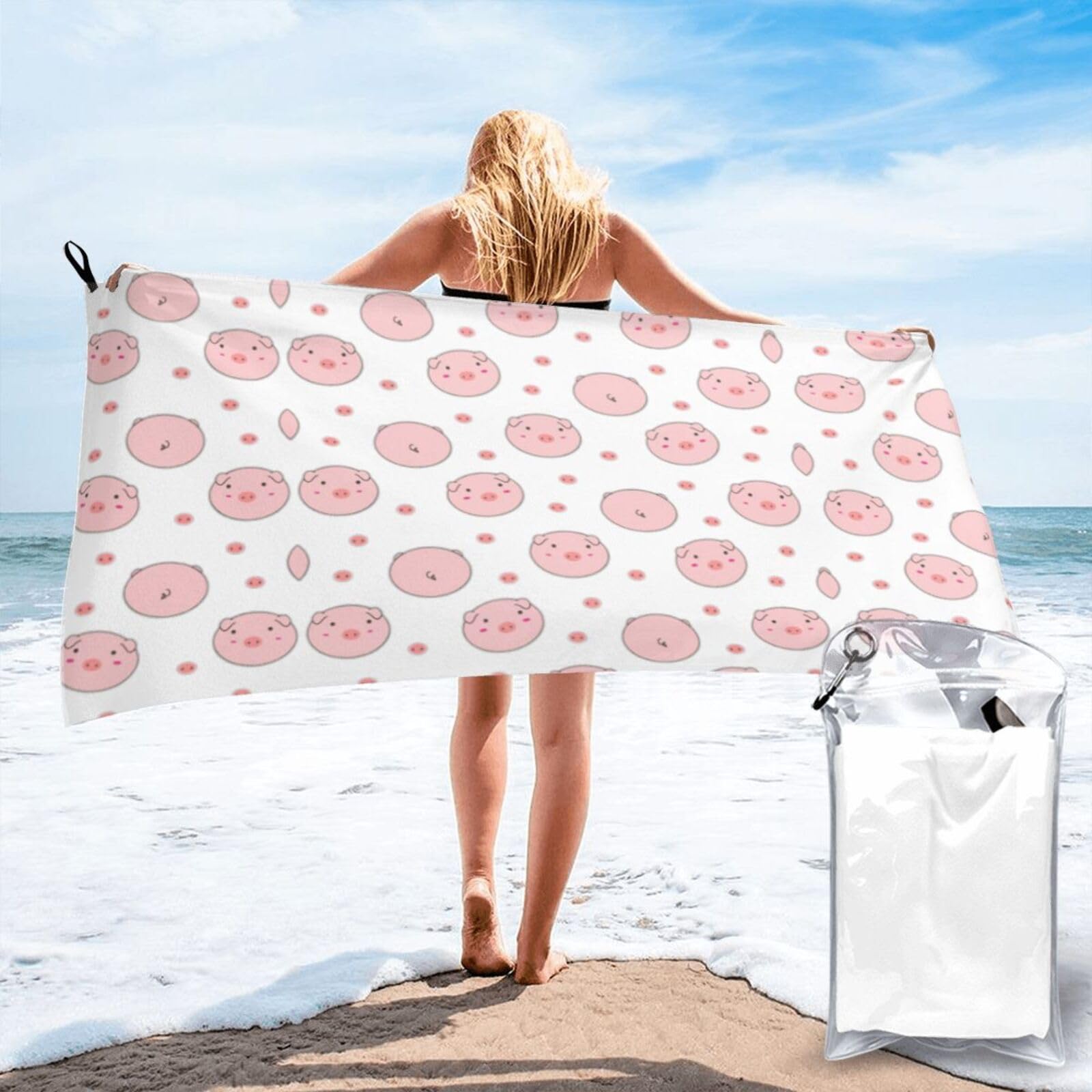 WYCZHY Powder Pig Print Beach Towel Soft Quick Dry For Spa Pool Gym Vacation Travelers Women Men Adults Sauna Gift