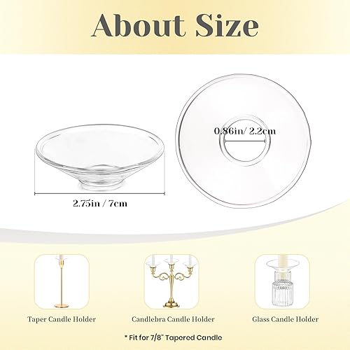 Miniatura 3 de Hewory Bobeches de vidrio para candelabros, 12 protectores de goteo de velas, anillos de vela para cónicos, atrapador de goteo de velas para