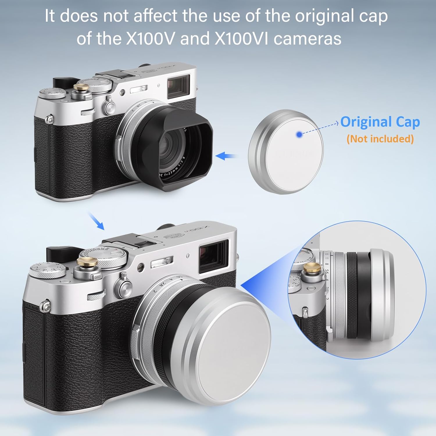 Haoge LH-X54B Square Metal Lens Hood with 49mm Adapter Ring for Fujifilm X100VI Fuji X100V Camera Black - Image 8