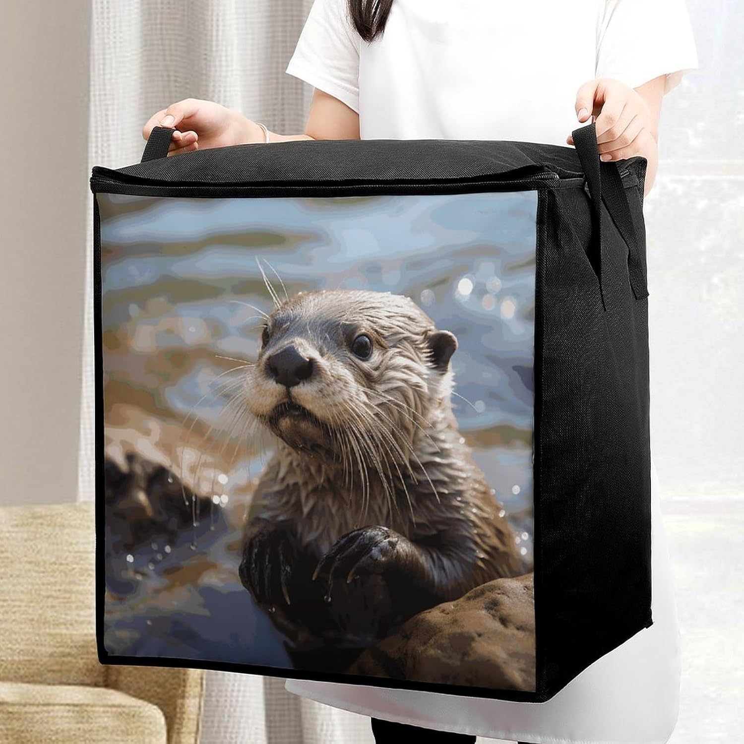 Otter Playing in The Water Storage Bags Moving Bags Storage Bins | Comforter Storage Bag Reinforced Handles & Zippers Foldable Closet Organizers and Storage for Blanket Pillow Clothes