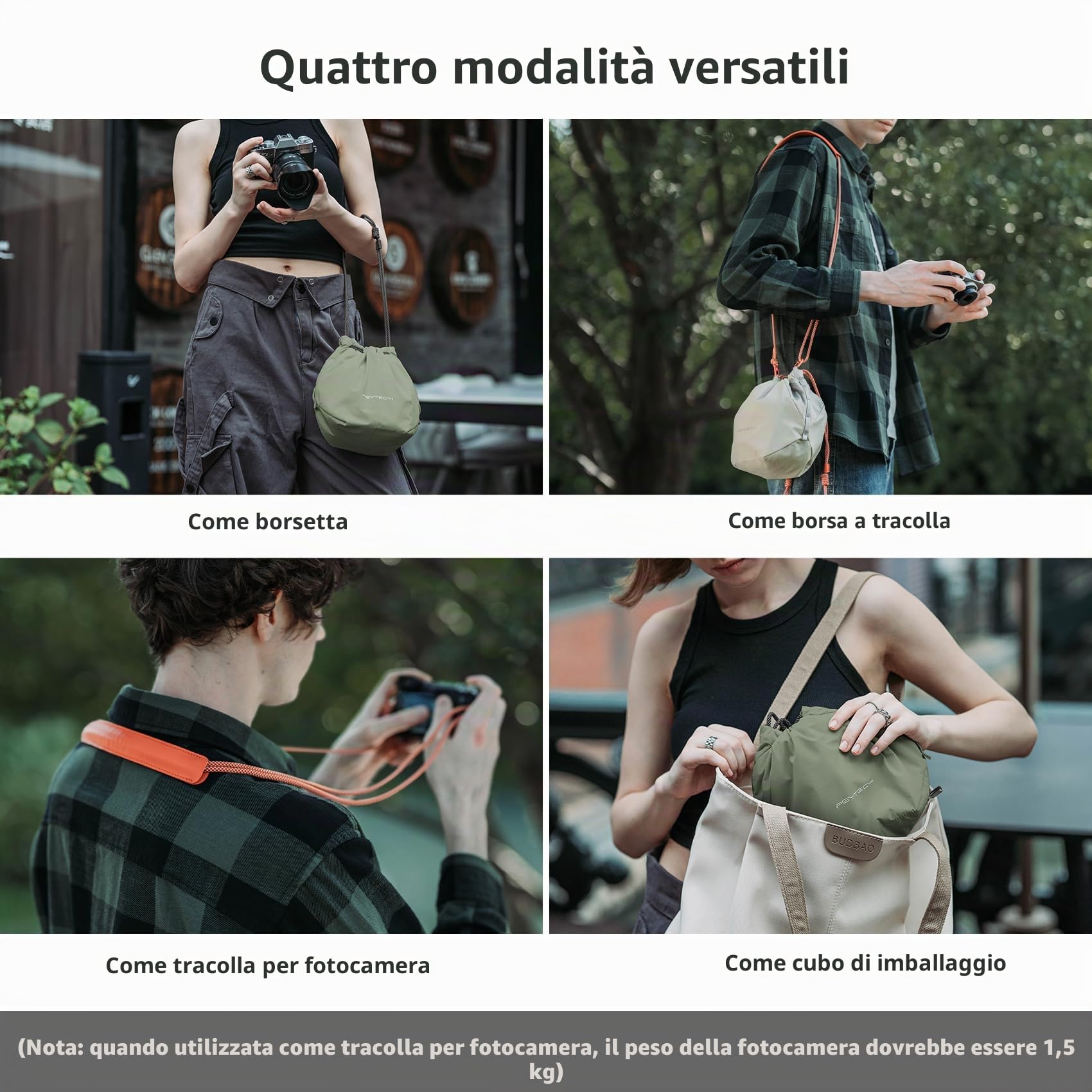 PGYTECH OneGo Borsa a Tracolla per Fotocamera con Coulisse, Custodia Morbida Compatibile con Fotocamere Mirrorless Nikon/Canon/Sony/Fuji/Action/DJI OSMO Pocket 4/3, Bianco