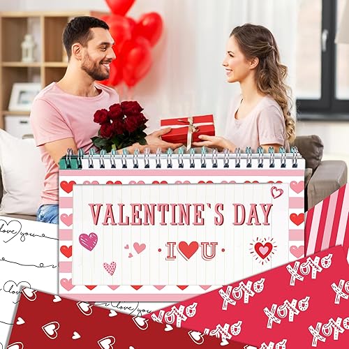 Miniatura 6 de 24 hojas de papel con patrón de San Valentín de 11.8 x 11.8 in, papel de corazón de amor, papel de manualidades rojo y rosa para manualidades,