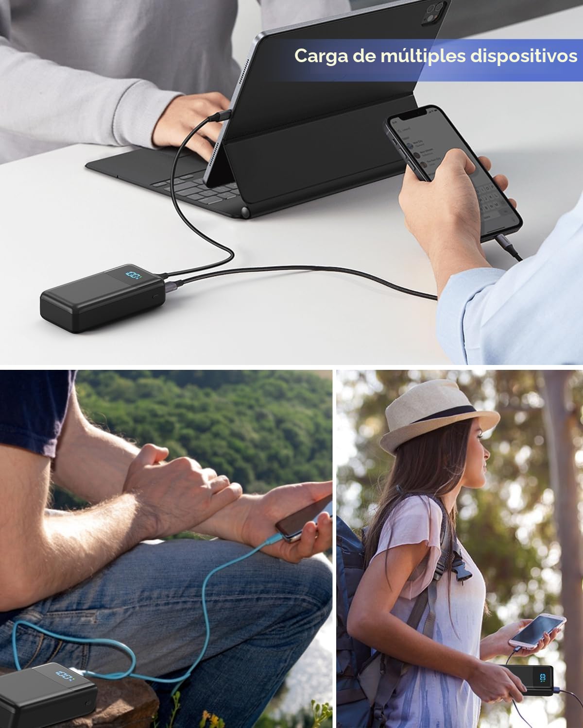Powerbank 60000 mAh de Gran Capacidad, 22,5 W Carga rápida, USB-C 4 Salidas, Batería Externa Pantalla LED, Batería Externa Compatible con iPhone Tabletas Android, etc