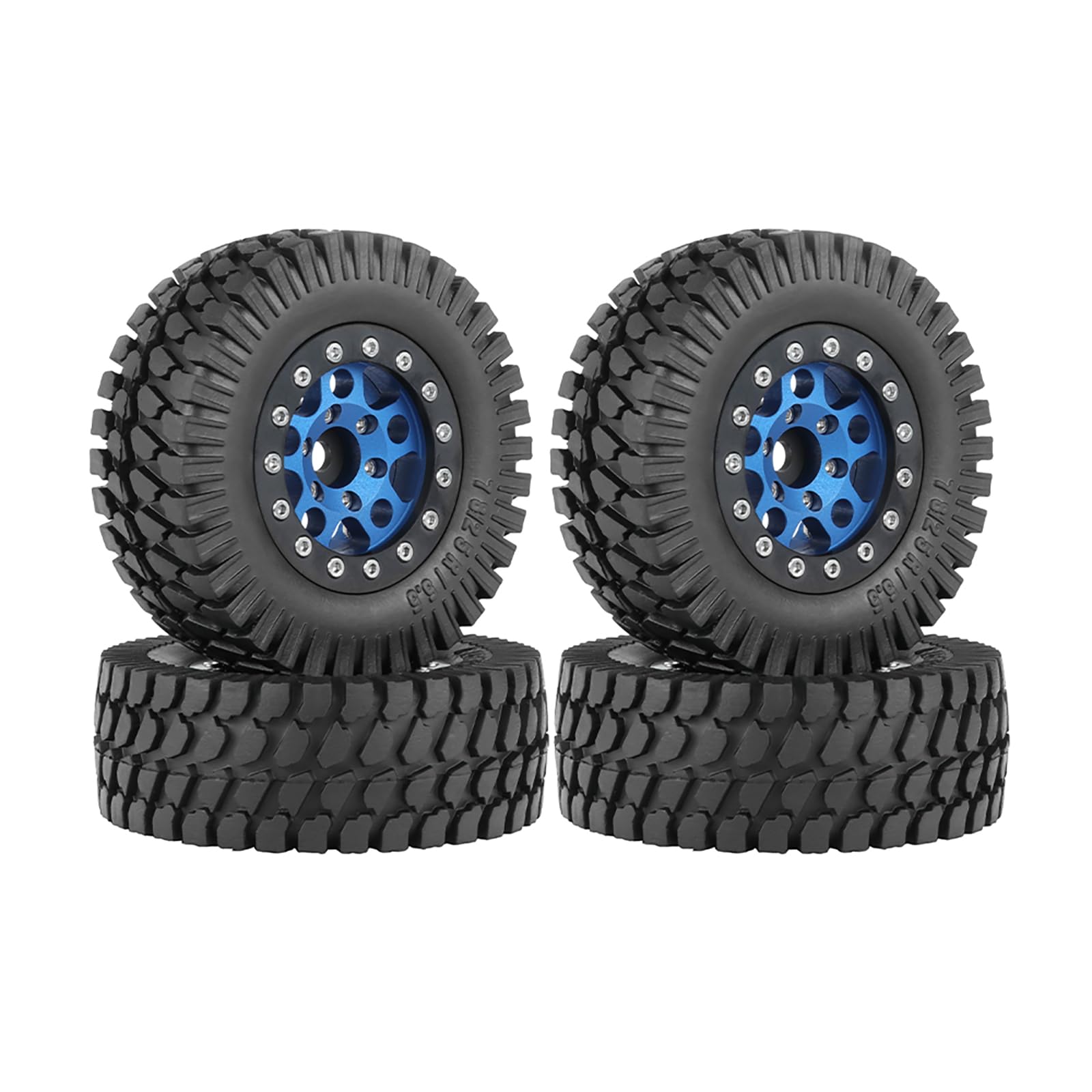 KINGCOO 4PCS 1.55Inch Aluminum Alloy Metal 5Spoke Beadlock Wheel Rims and Rubber Tires Set for 1/10 RC Rock Crawler Car for Axial AX90069 UTB18 D90 TF2 Tamiya Upgrade Parts (Blue, 76MM-B)