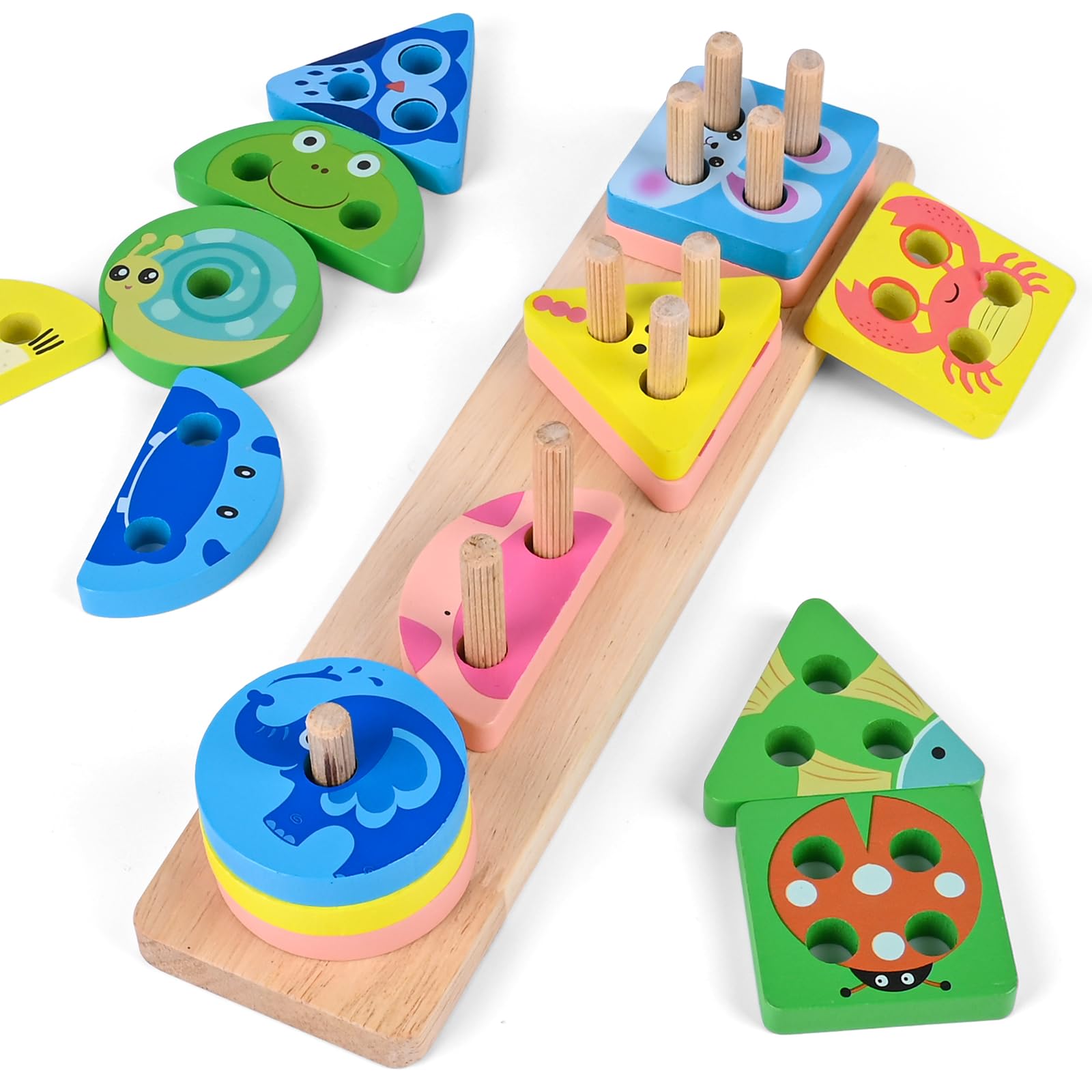 Weinsamkeit Montessori Juguetes a Partir de 1, 2, 3 años,Clasificadores y Apilables de Madera para NiñOs PequeñOs,Montessori de Madera,Juego Educativo Regalos,Reconocimiento de Colores