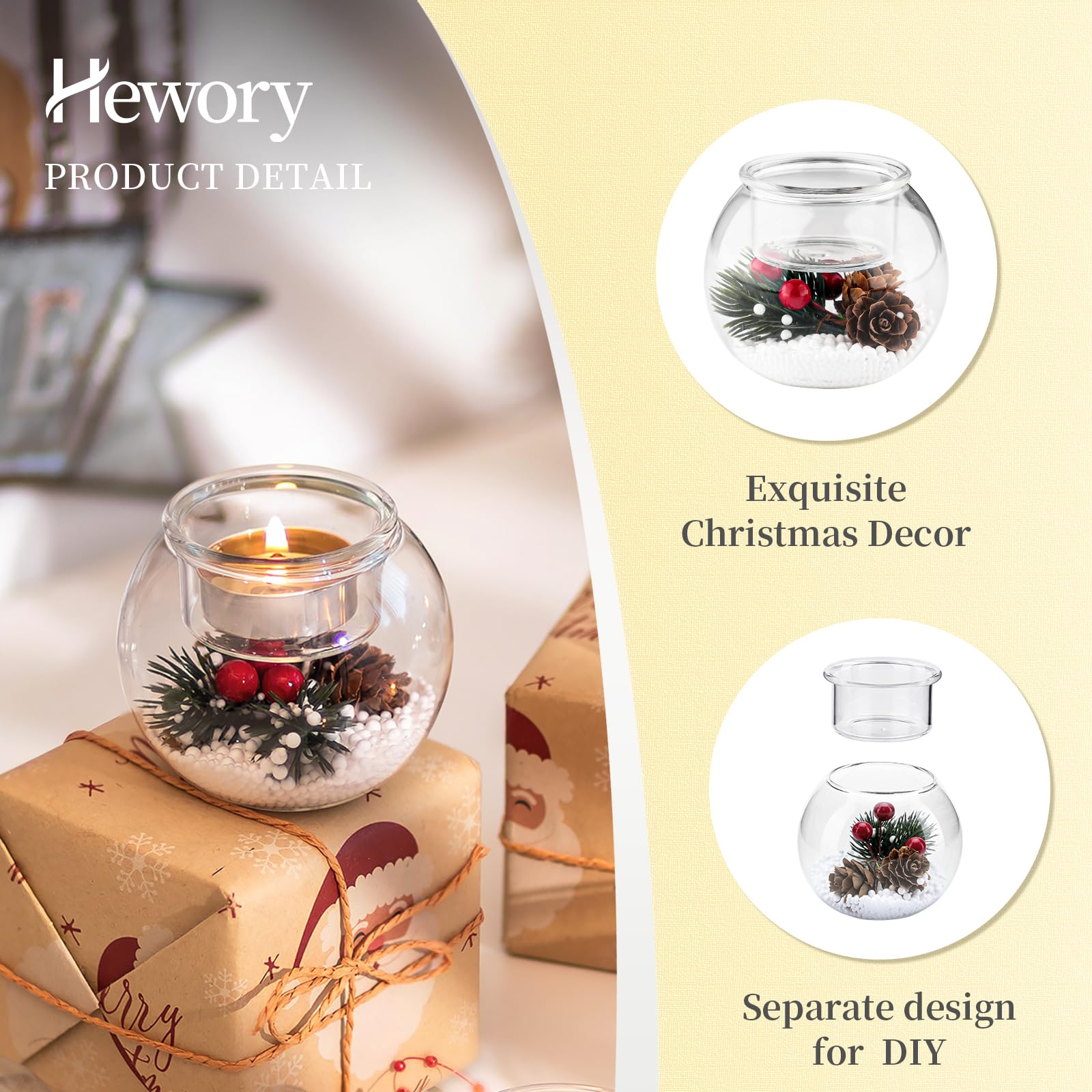 Teelichthalter Weihnachten Kerzenhalter Weihnachtsdeko Innen: Hewory 6 Stück Tischdeko Weihnachten Deko Teelichtgläser mit Roten Beeren Tannenzapfen für Tisch Dekoration
