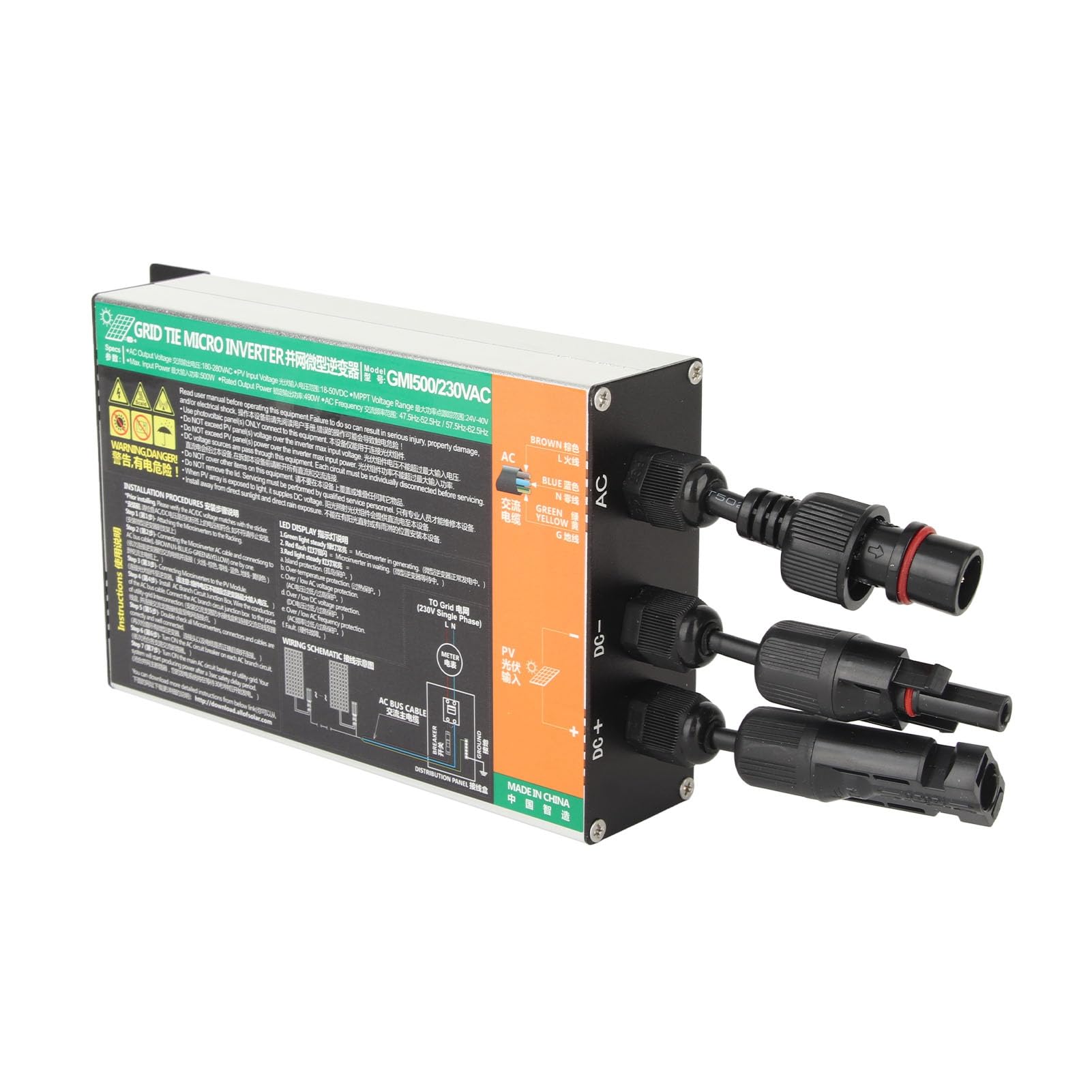 Fafeicy GMI 500W Solarny Inwerter Sieciowy Grid-Tie Inverter Grid Tie Inwerter Solarny z Napięciem i Prądem Zabezpieczenie Temperaturowe dla Systemu Domowego 220 V AC
