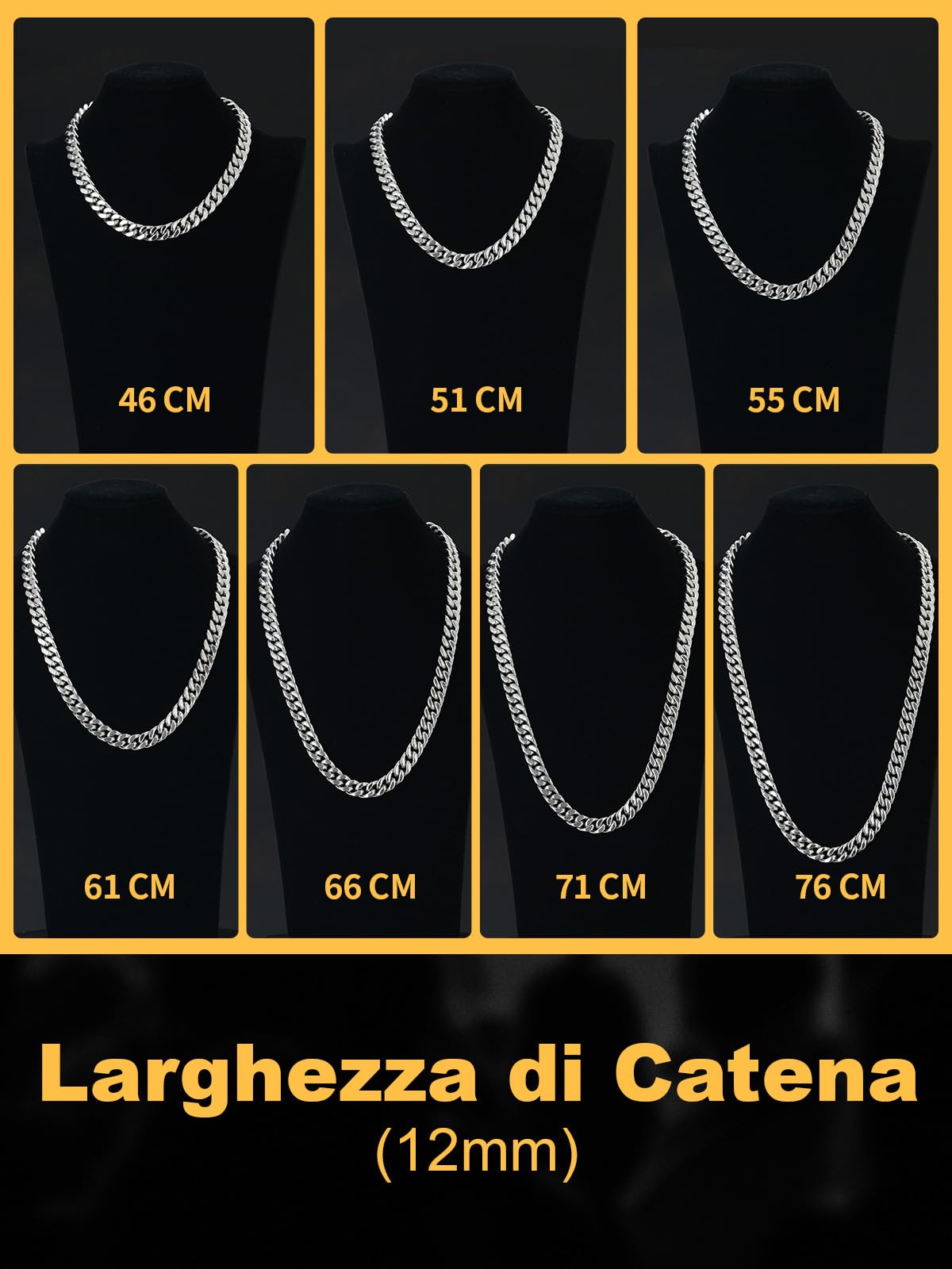 U7 Collana da uomo a catena cubana a maglia cubana in acciaio inossidabile larghezza 5/7/9/12 mm lunghezza 45-76cm colore argento placcato oro nero stile hip hop confezione regalo