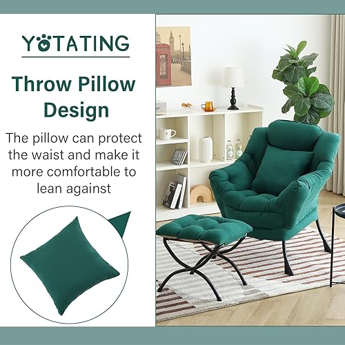 Miniatura 9 de Silla Lazy con otomana, cómoda silla de lectura con reposapiés y almohada, sillas modernas con reposabrazos y bolsillo lateral para sala de estar,