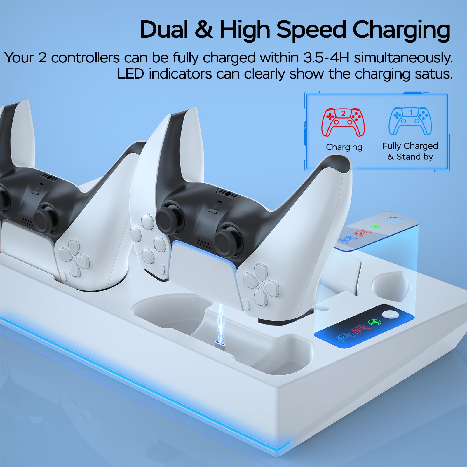 Cocubal PS5 Stand Cooling Station with Dual Controller Charging Station,3 Levels Cooling Fan, 3 USB Hub, Headset Holder, Media Slot for PS5 Console Disc/Digital Edition(Not Fit for PS5 Slim)