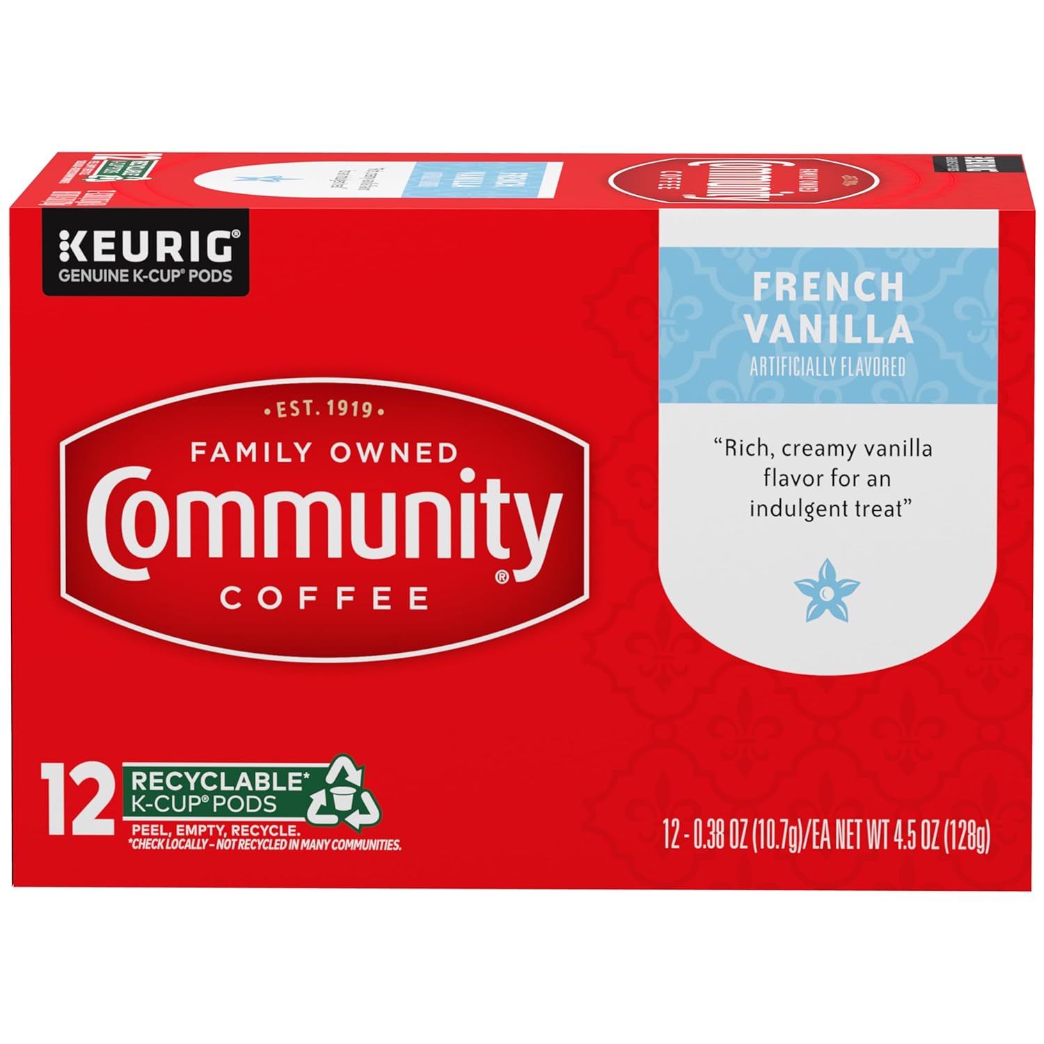 Community Coffee French Vanilla Flavored 12 Count Keurig K-Cup Coffee Pods, Medium Roast, 12 Count (Pack of 1) French Vanilla 12 Count (Pack of 1)