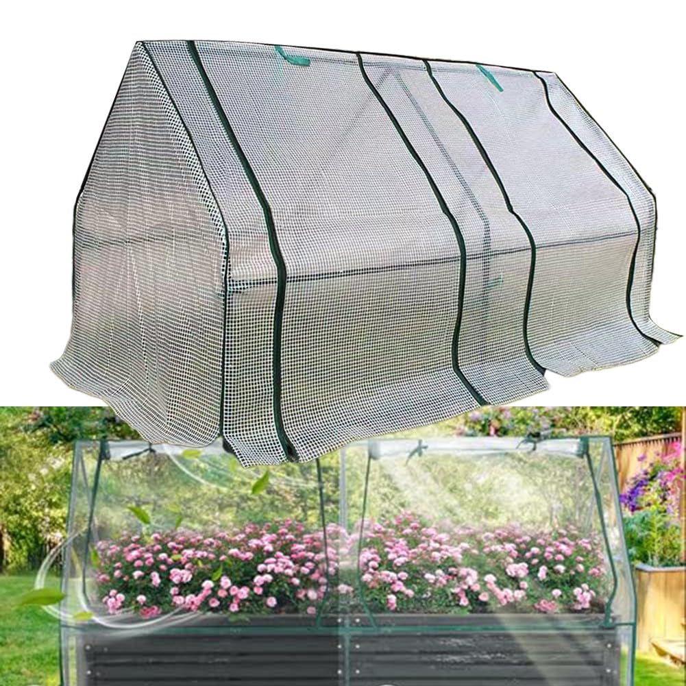 Mini-Gewächshausabdeckung für Hochbeet, 180 x 90 x 90 cm, PVC-PE-Schutzhülle mit Reißverschlusstüren, tragbarer Pflanzenschutz für den Außenbereich