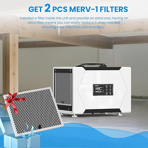 Miniatura 3 de CADPXS Deshumidificador de espacio de arrastre con manguera de drenaje, deshumidificador comercial de 80 pintas para sótano, uso doméstico, daños