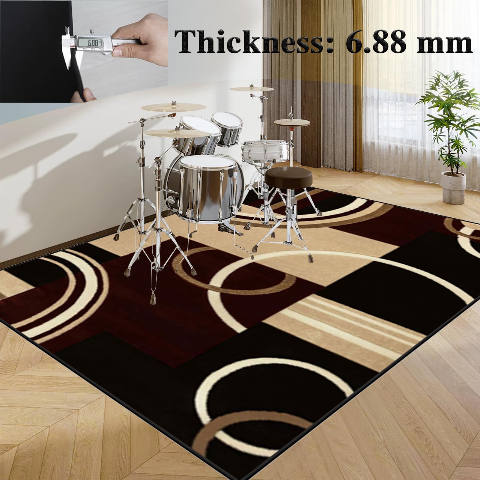 Tapis de Tambour Insonorisé, Tapis Batterie Insonorisant, Tapis Insonorisé Moquette, Couverture de Tambour Antidérapante Tapis de Sol, Tapis Batterie Acoustique pour Basses Caisse Claire 150 x 120 cm
