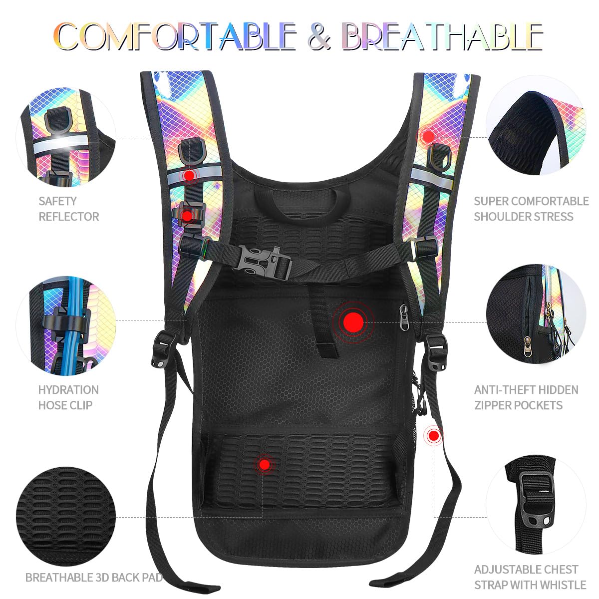 Mochila de agua colorida con vejiga de hidratación de 3L
