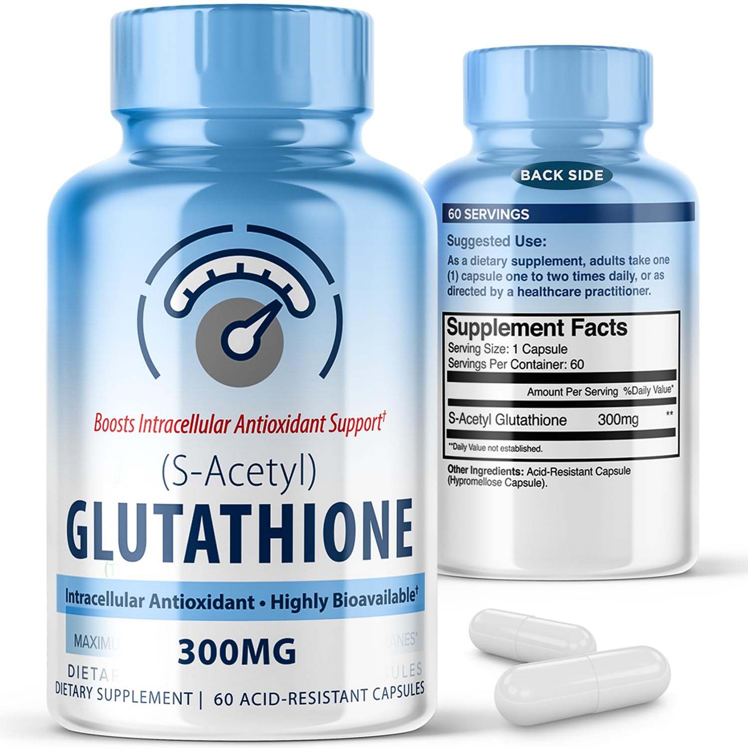 Sponsored Ad - S-Acetyl L-Glutathione 300mg – 60 Acid-Resistant Capsules, High Bioavailability S Acetyl Glutathione Supplements for Liver & Skin Health, Supplement Antioxidant Support Capsules