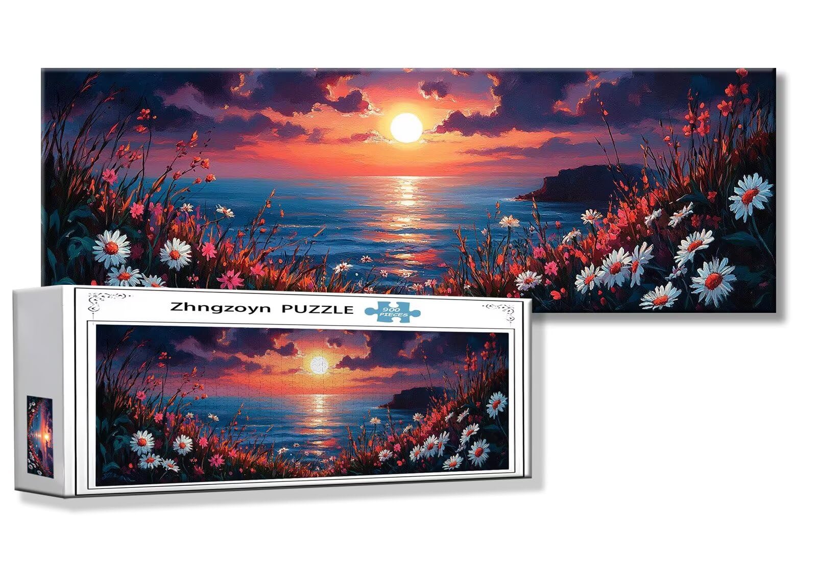 Puzzle Paysage 900 Pieces Fleur Puzzle Adultes 87 x 34 cm DIY Difficile Classiques Jigsaw Panoramique, Adulte Jeu éducatif, 2025 Bois Jigsaw Art Impossible Famille Challenge, Cadeau pour Femme Q-8