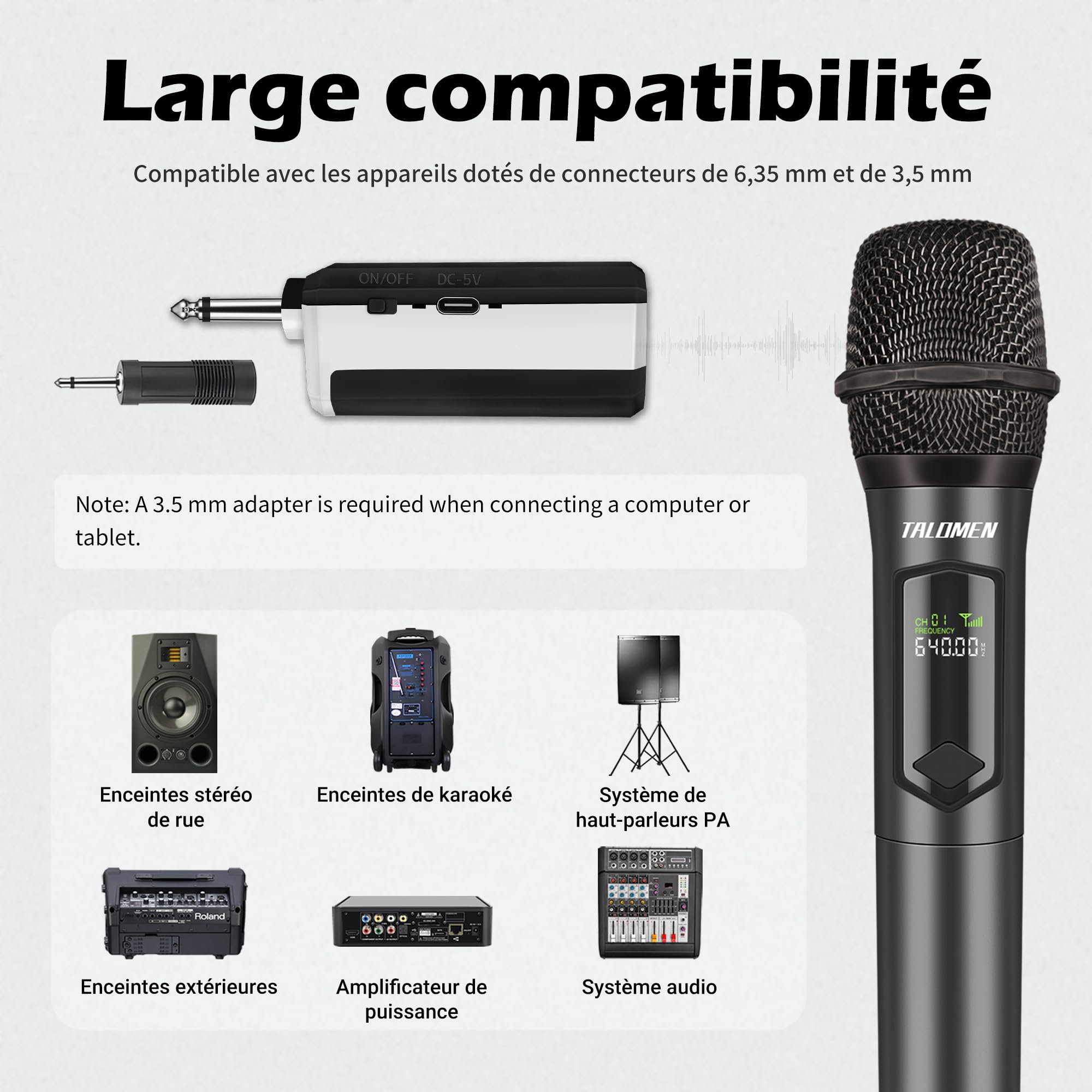 Talomen Microphone sans fil professionnel,système de dual microphone à 2.4 GHz Karaoké Dynamique Rechargeable avec Récepteur,160ft Ext,Idéal pour Karaoké,Chants,Fêtes,Soirées,DJ,Églises,Mariages,K60-2