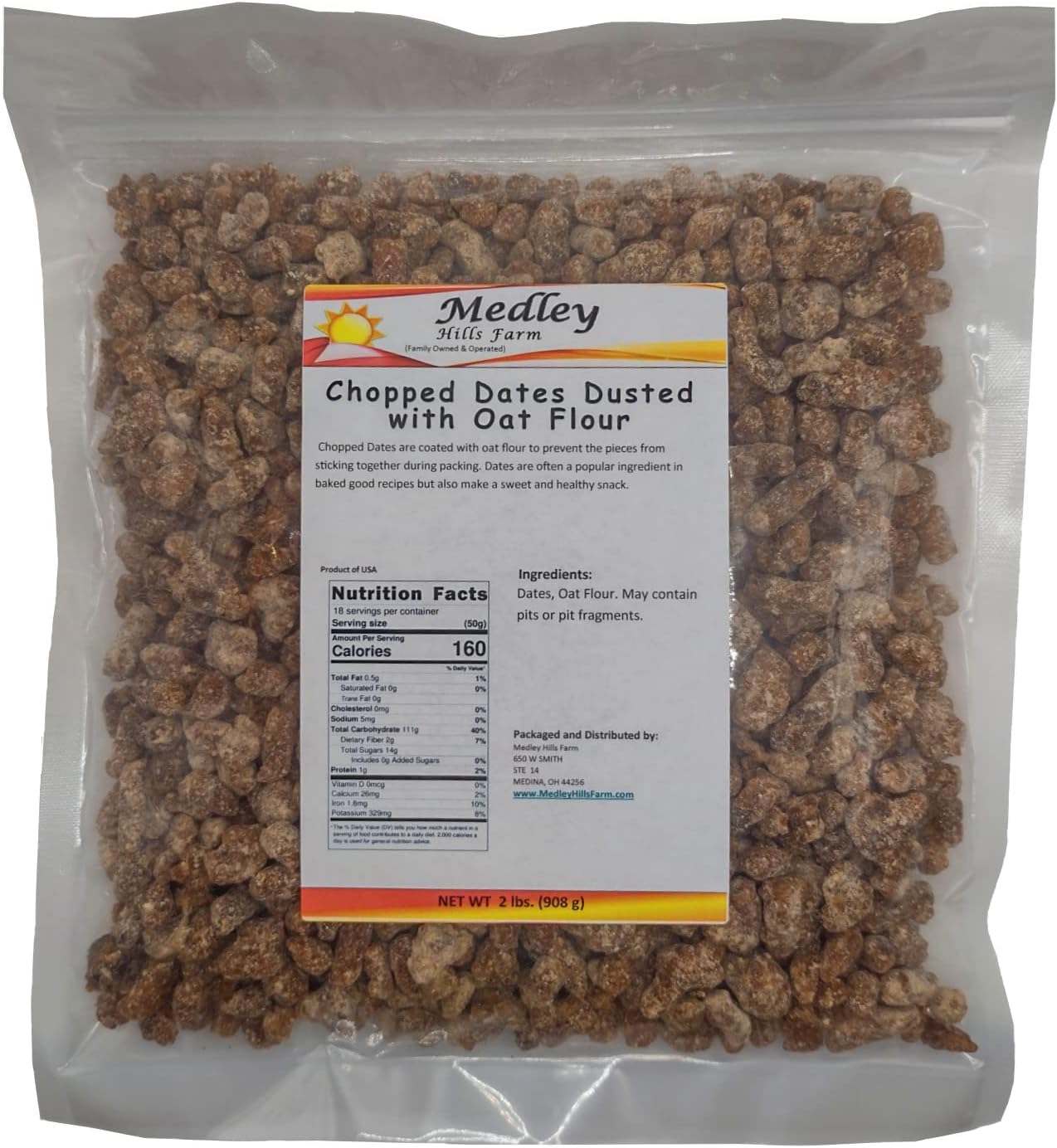 Medley Hills Farm Chopped Dates Dusted with Oat Flour | No Added Sugar | Resealable Bag | 2 lbs