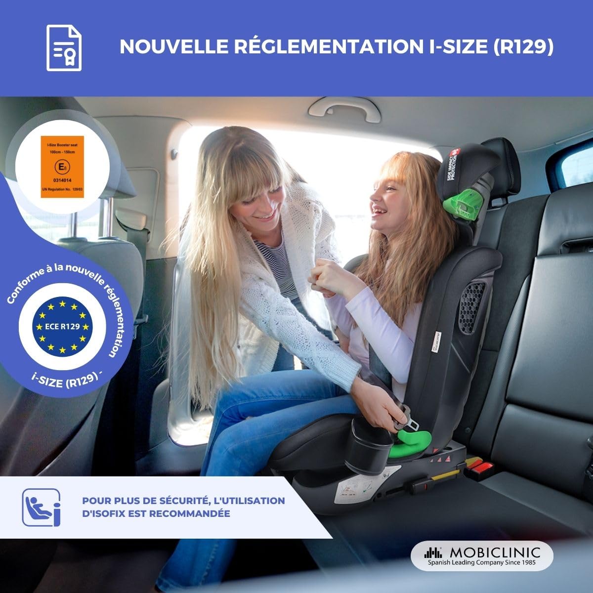 Mobiclinic® kids, Siège auto, I-size, Isofix, Groupe 2/3, 36kg, 4-12 ans, Lionfix max, Évolutif, 100-150cm, Protection latérale, Appui-tête réglable, 3 positions d'inclinaison, Porte-gobelet