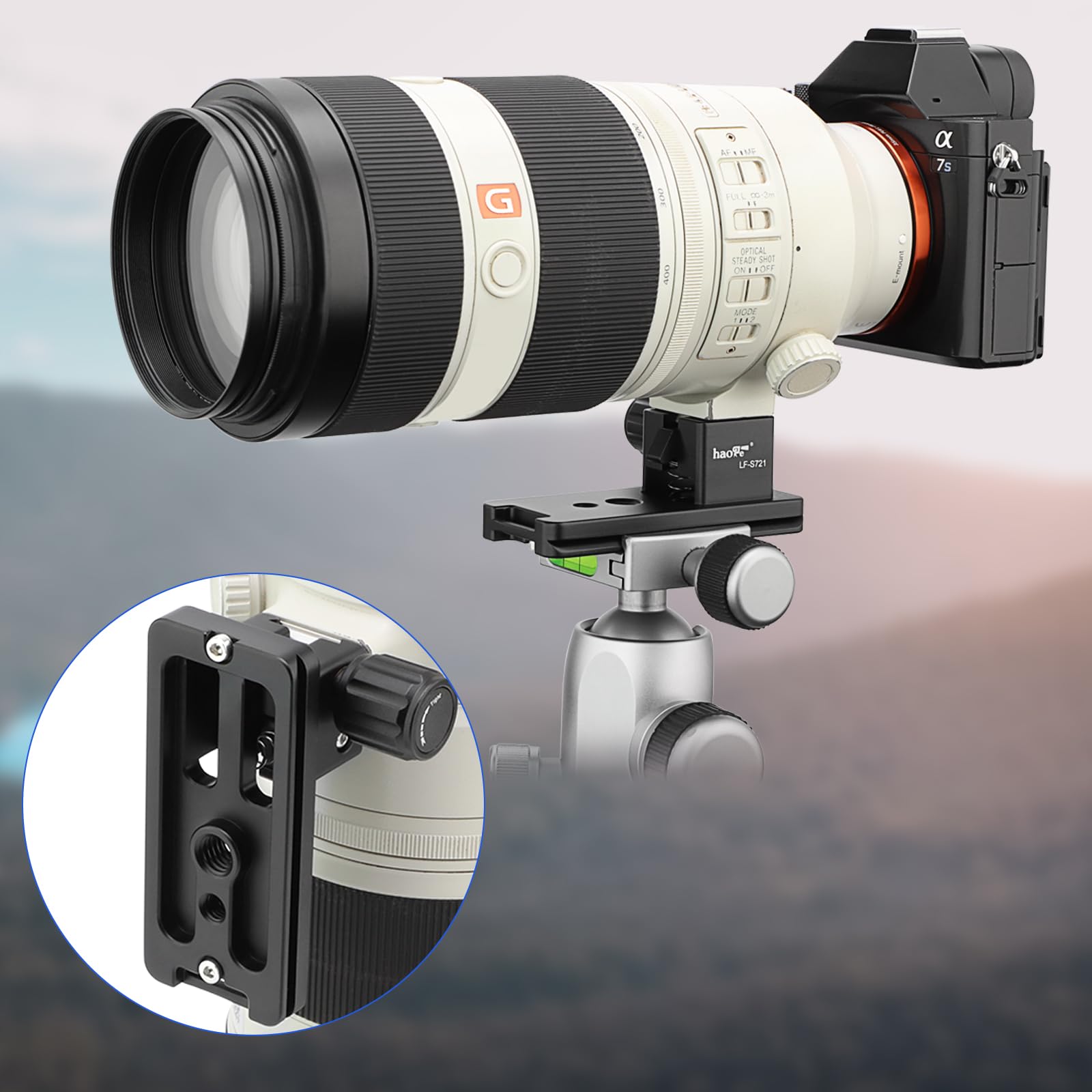 Haoge LF-S721 - Pie de repuesto de lente para Sony FE 70-200 mm F2.8 GM OSS SEL-70200GM y Sony FE 100-400 mm F4.5-5.6 FE 300 mm F2.8 GM OSS, soporte de anillo de montaje en trípode con placa suiza