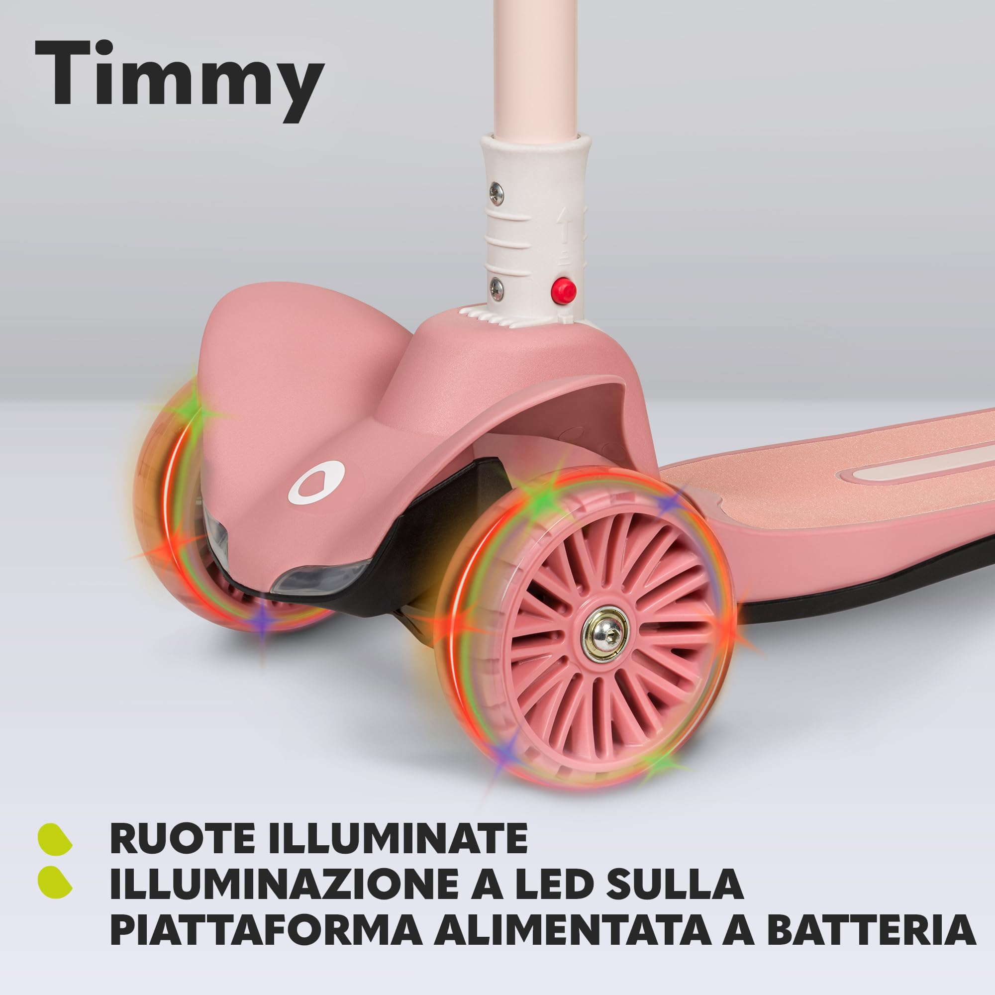 LIONELO Timmy - Monopattino per bambini da 3 anni fino a 50 kg, monopattino a tre ruote con regolazione in altezza, piattaforma antiscivolo, freno, ruote e piattaforma LED